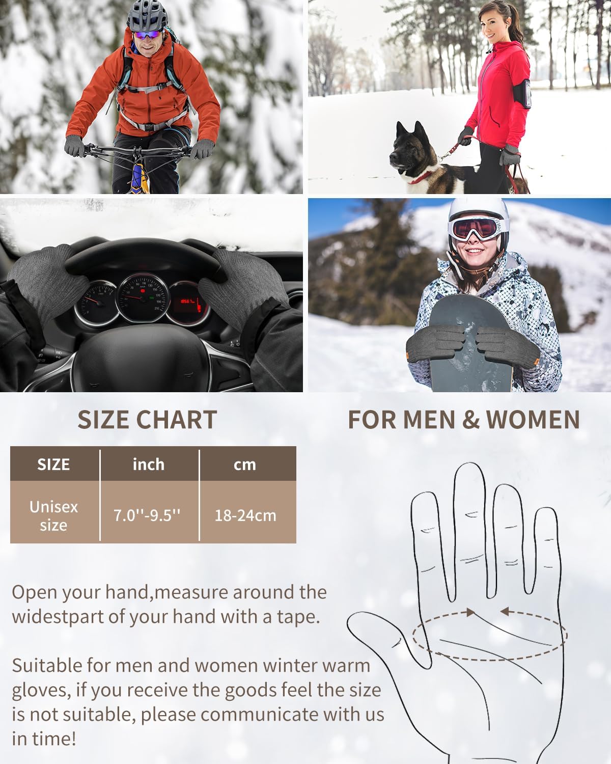 ARFNKIM Thermal Winter Gloves-Fleece Lining Touch Screen Knit Stretchy Warm Gloves for Running Cycling Riding- Men Women