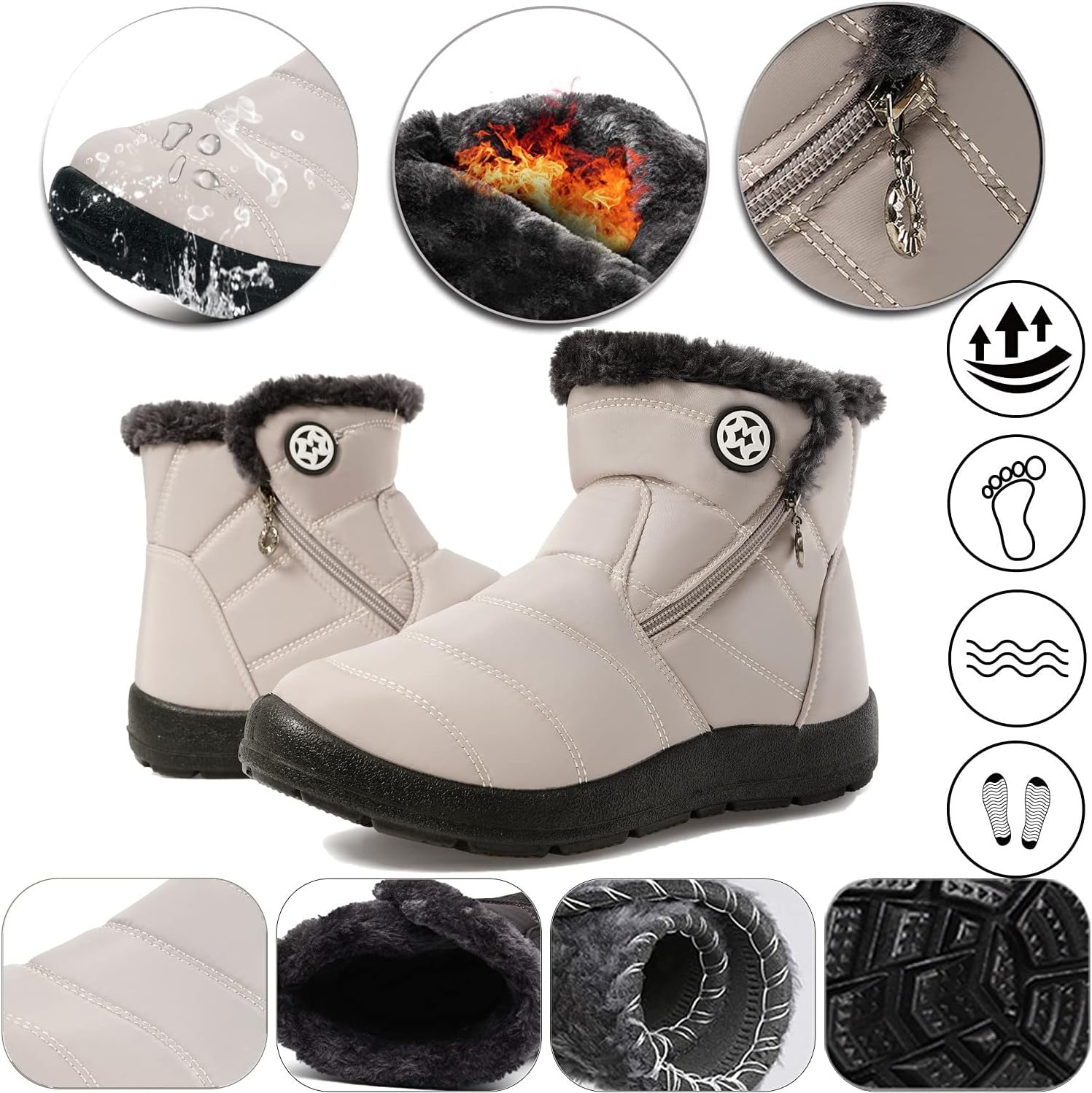 Gaatpot Women Winter Warm Snow Boots Ladies Slip On Water-resistant Outdoor Fur Lined Ankle Booties Shoes Size 3-9