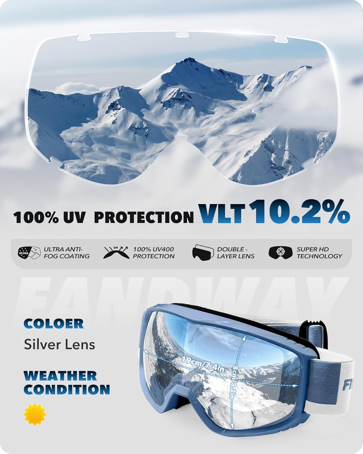 Findway Ski Goggles For Women Men Youth Teen, Snowboarding Goggles Over Glasses Compatible Helmet, Anti-fog UV Protection, Anti-glare Skiing Goggles, For Skiing Snowboarding