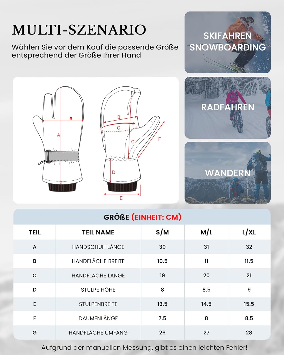 Caracaleap Ski Gloves Men Women Mittens 3 Finger Gloves Waterproof Winter Gloves for Skiing Snowboard Ice Skating Hiking