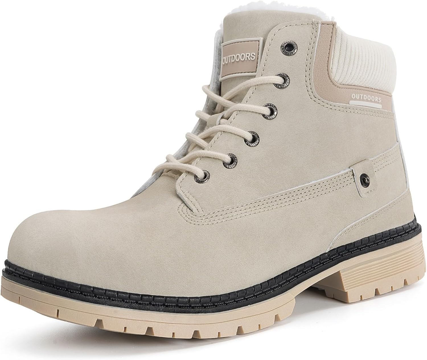 Snow Boots Womens Mens Winter Flat Ankle Boots Warm Fur Lined Fashion Combat Leather Shoes Casual Work Walking Hiking Lace Up Outdoor Trainer Urban