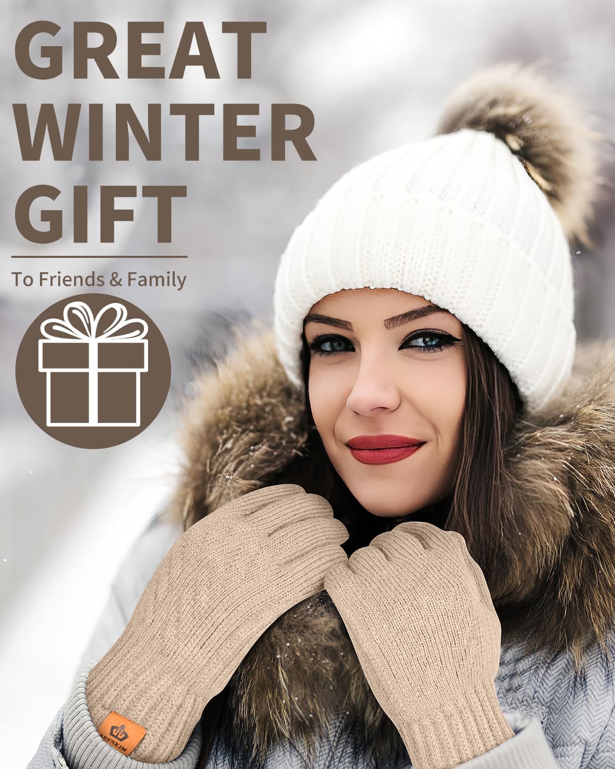 ARFNKIM Thermal Winter Gloves-Fleece Lining Touch Screen Knit Stretchy Warm Gloves for Running Cycling Riding- Men Women