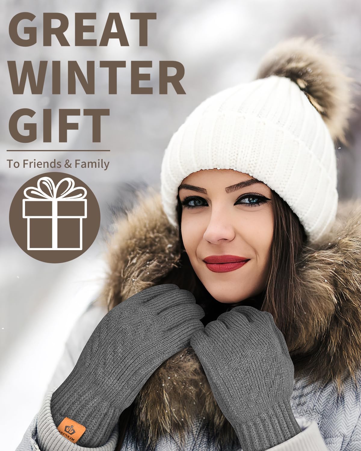 ARFNKIM Thermal Winter Gloves-Fleece Lining Touch Screen Knit Stretchy Warm Gloves for Running Cycling Riding- Men Women