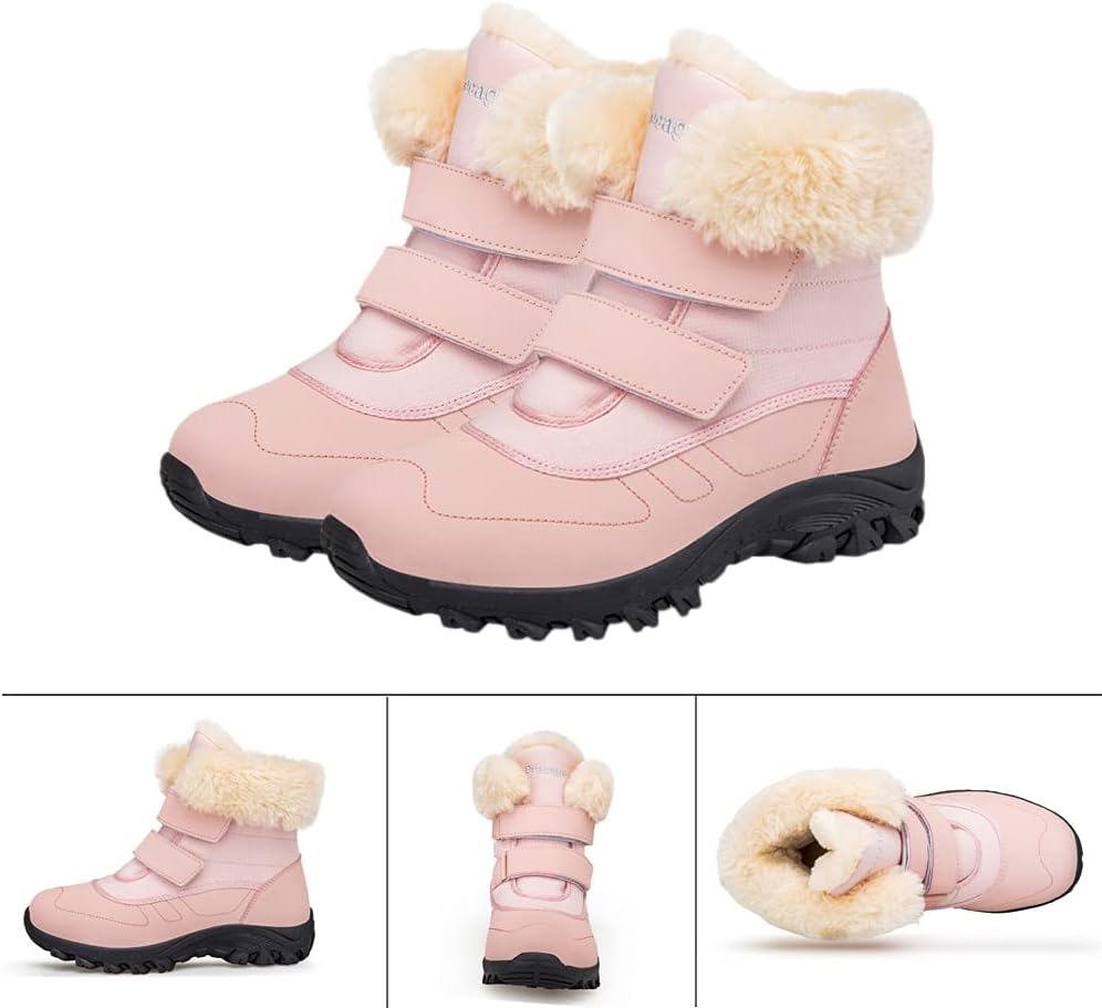 DRECAGE Winter Ankle Snow Boots with Warm Fur Lining Waterproof Women Warm Hiking Booties Anti Slip Shoes