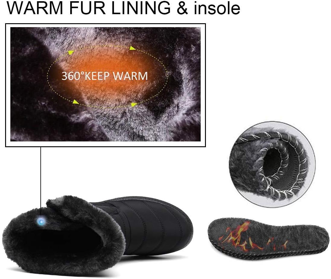 Hsyooes Winter Boots Women's Waterproof Winter Shoes Warm Ankle Boots Winter Snow Depth Lined Short Shaft Boots Non-Slip Slip-On Boots Flat