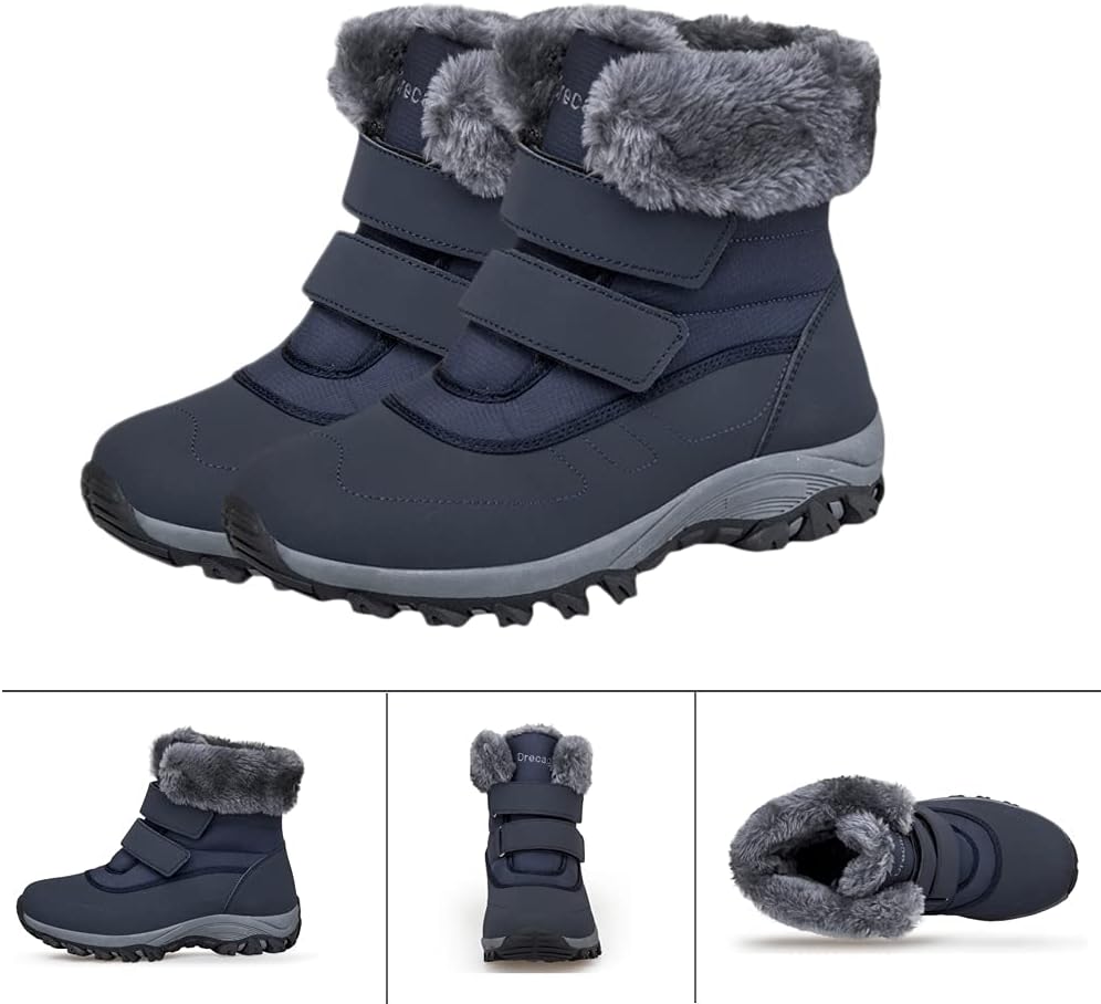 DRECAGE Winter Ankle Snow Boots with Warm Fur Lining Waterproof Women Warm Hiking Booties Anti Slip Shoes