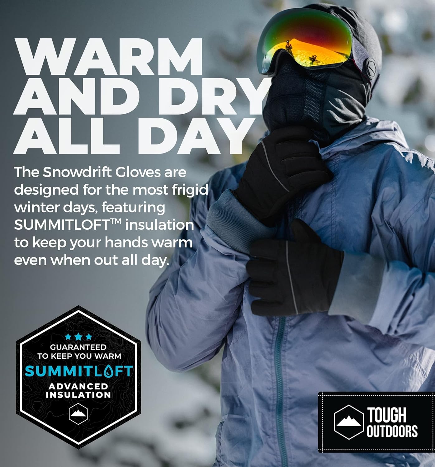 Tough Outdoors Snow Gloves for Men & Women - Skiing Gloves & Waterproof Gloves - Adult Ski Gloves - Snowboarding Gloves Waterproof Insulated