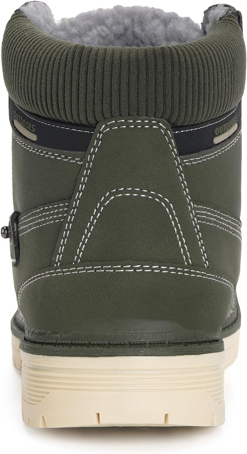 Snow Boots Womens Mens Winter Flat Ankle Boots Warm Fur Lined Fashion Combat Leather Shoes Casual Work Walking Hiking Lace Up Outdoor Trainer Urban