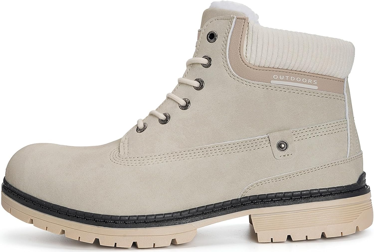 Snow Boots Womens Mens Winter Flat Ankle Boots Warm Fur Lined Fashion Combat Leather Shoes Casual Work Walking Hiking Lace Up Outdoor Trainer Urban