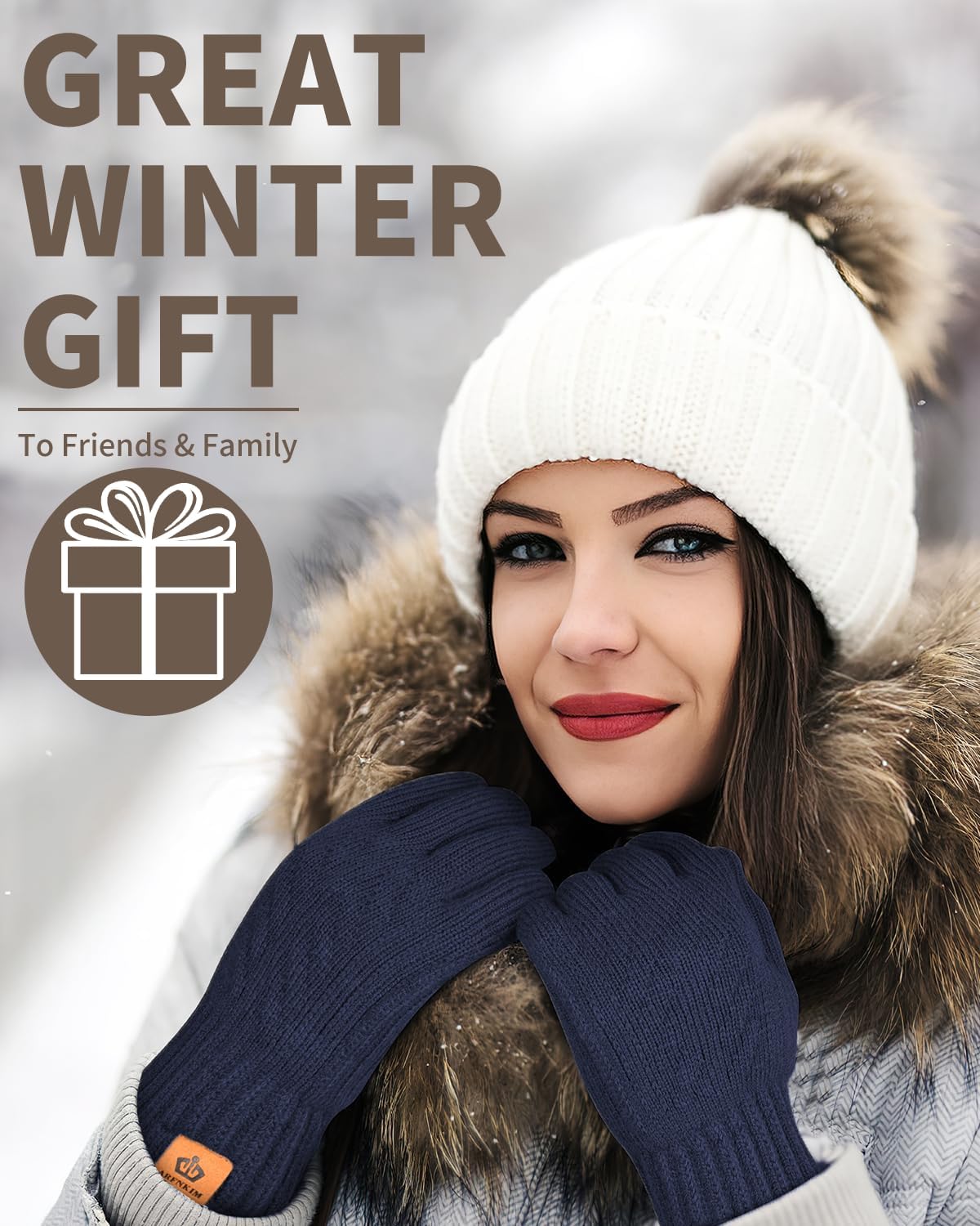 ARFNKIM Thermal Winter Gloves-Fleece Lining Touch Screen Knit Stretchy Warm Gloves for Running Cycling Riding- Men Women