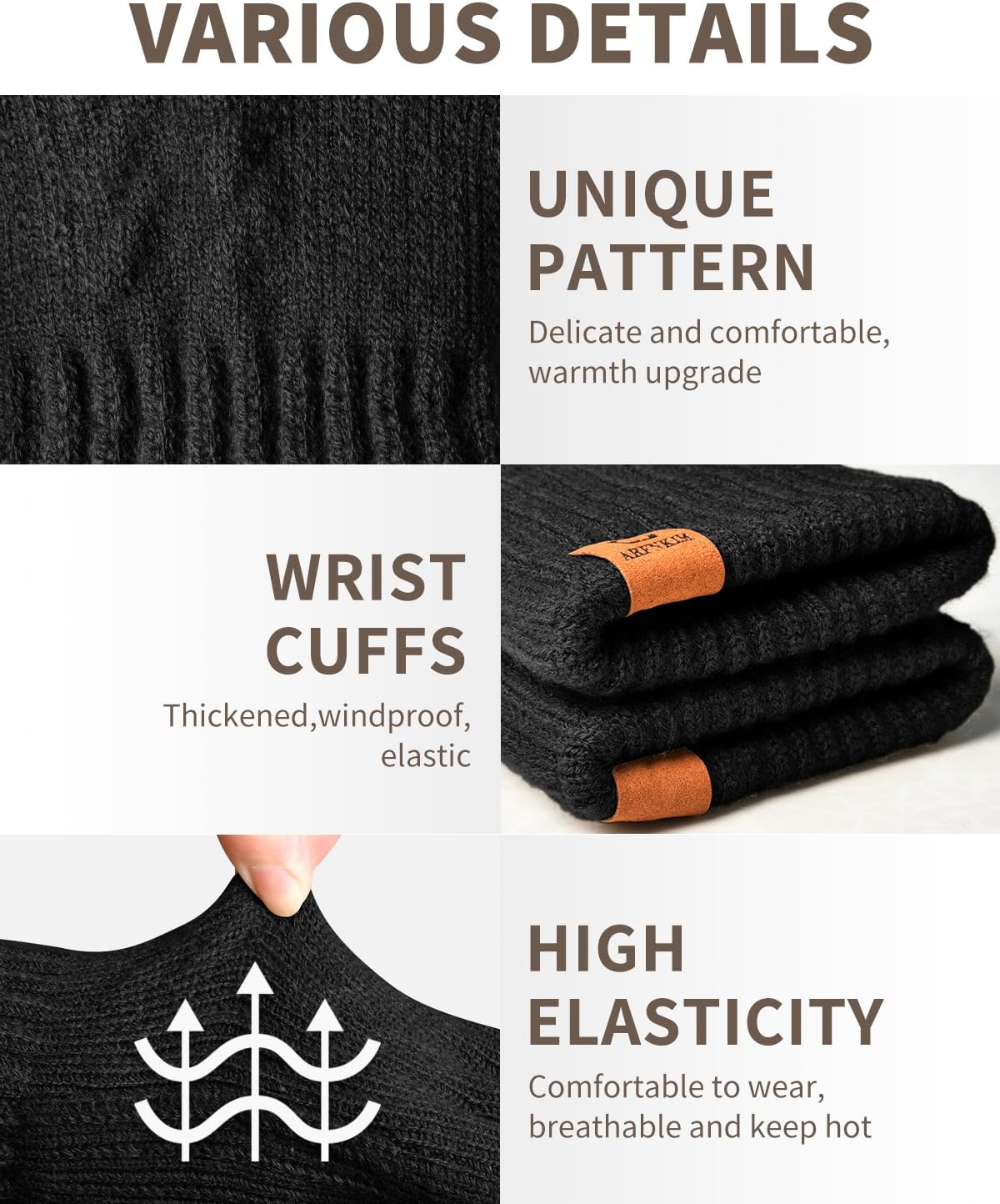 ARFNKIM Thermal Winter Gloves-Fleece Lining Touch Screen Knit Stretchy Warm Gloves for Running Cycling Riding- Men Women