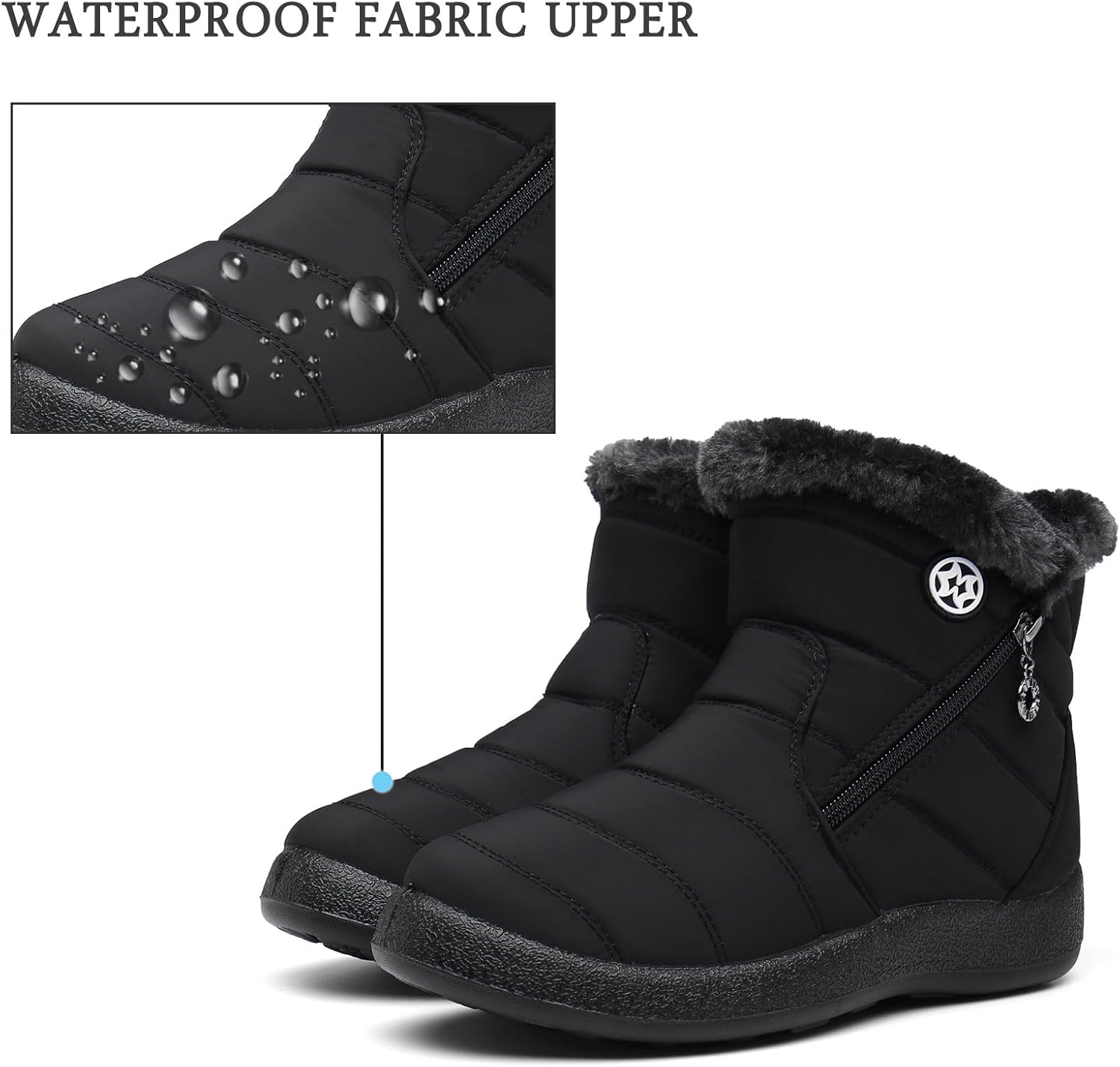 Hsyooes Winter Boots Women's Waterproof Winter Shoes Warm Ankle Boots Winter Snow Depth Lined Short Shaft Boots Non-Slip Slip-On Boots Flat