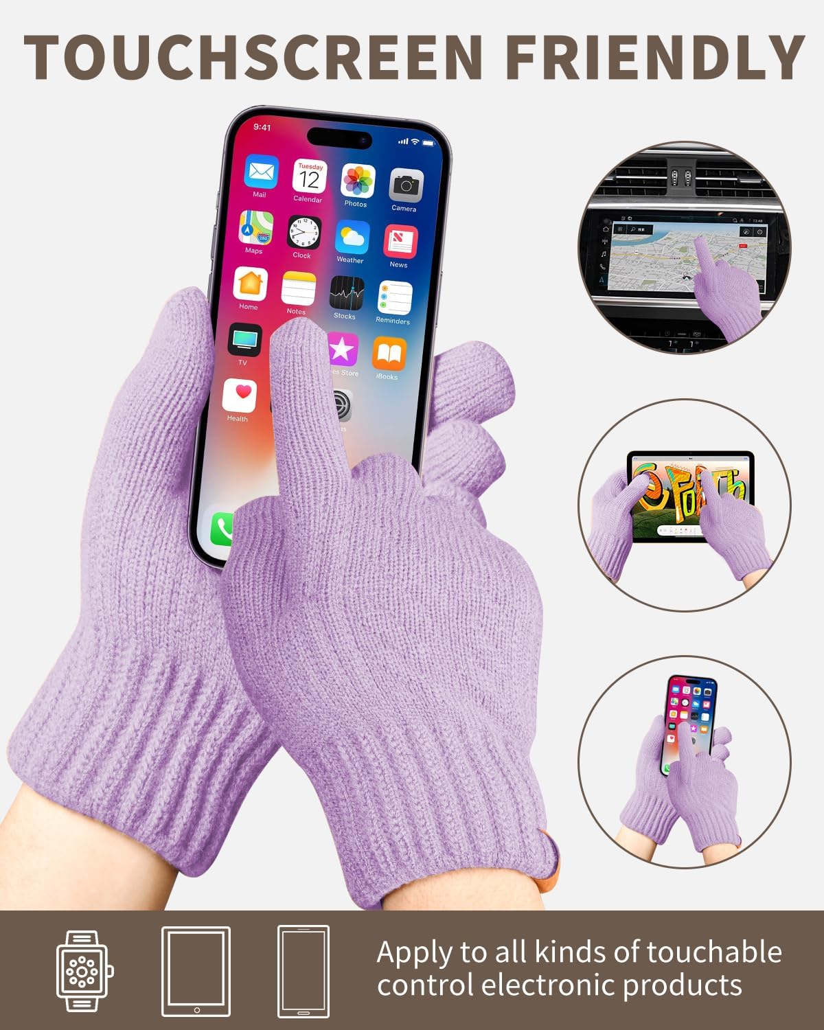 ARFNKIM Thermal Winter Gloves-Fleece Lining Touch Screen Knit Stretchy Warm Gloves for Running Cycling Riding- Men Women