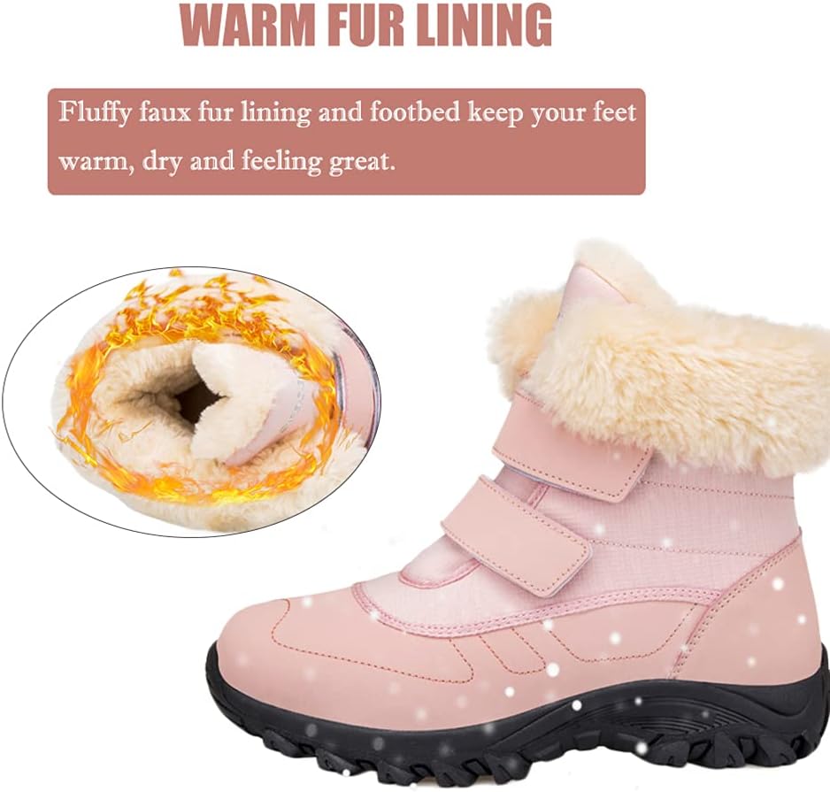 DRECAGE Winter Ankle Snow Boots with Warm Fur Lining Waterproof Women Warm Hiking Booties Anti Slip Shoes