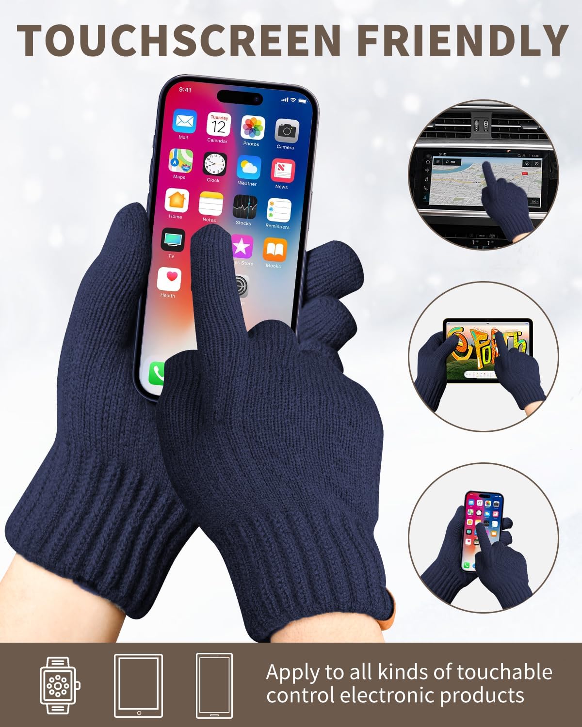 ARFNKIM Thermal Winter Gloves-Fleece Lining Touch Screen Knit Stretchy Warm Gloves for Running Cycling Riding- Men Women