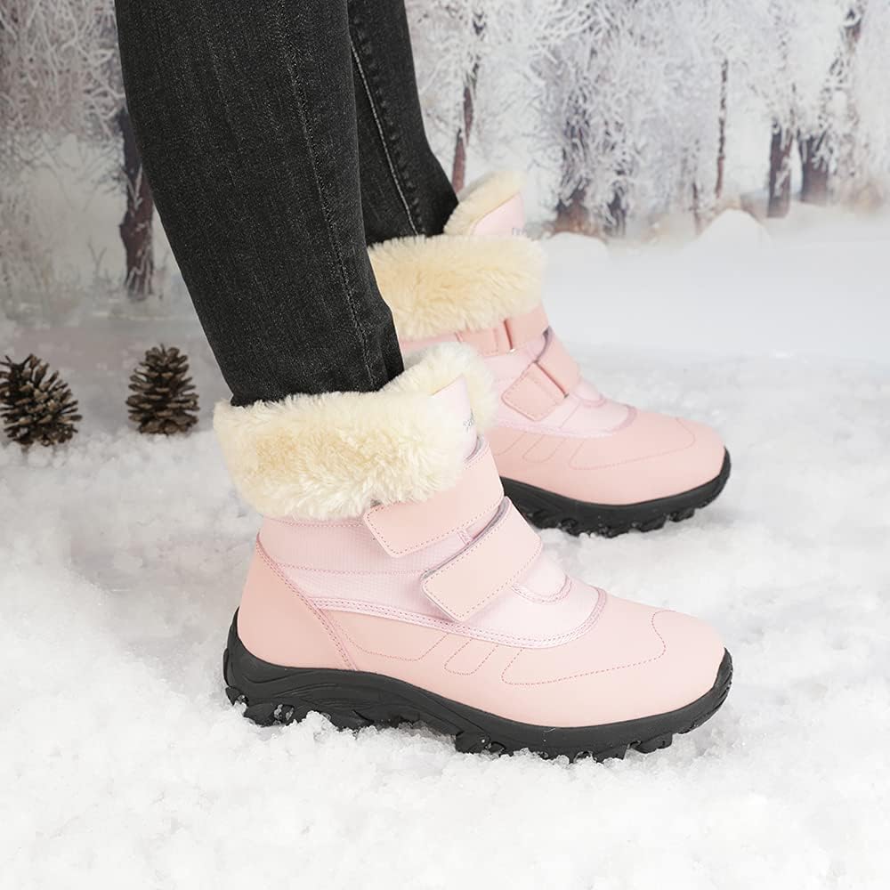 DRECAGE Winter Ankle Snow Boots with Warm Fur Lining Waterproof Women Warm Hiking Booties Anti Slip Shoes
