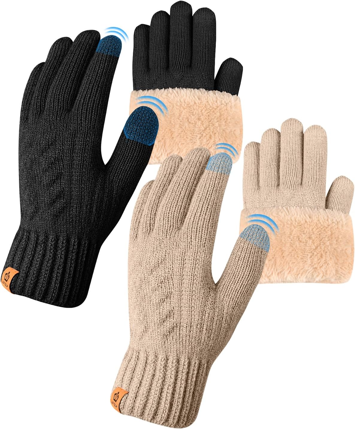 ARFNKIM Thermal Winter Gloves-Fleece Lining Touch Screen Knit Stretchy Warm Gloves for Running Cycling Riding- Men Women