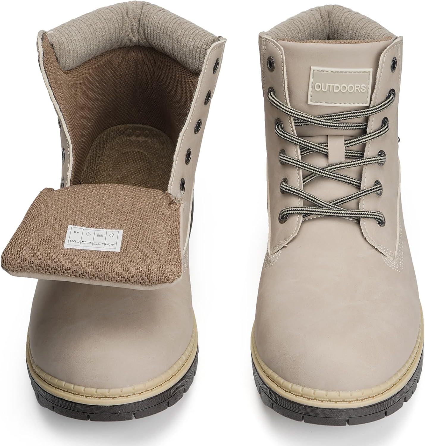 Snow Boots Womens Mens Winter Flat Ankle Boots Warm Fur Lined Fashion Combat Leather Shoes Casual Work Walking Hiking Lace Up Outdoor Trainer Urban