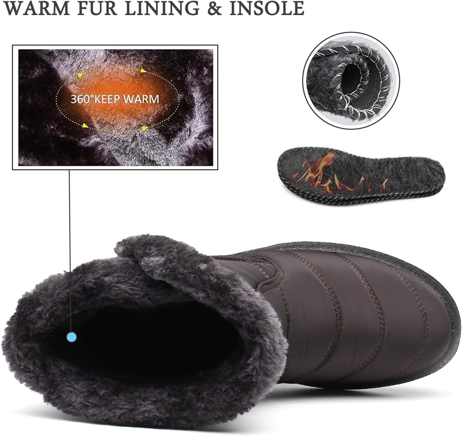 Hsyooes Winter Boots Women's Waterproof Winter Shoes Warm Ankle Boots Winter Snow Depth Lined Short Shaft Boots Non-Slip Slip-On Boots Flat