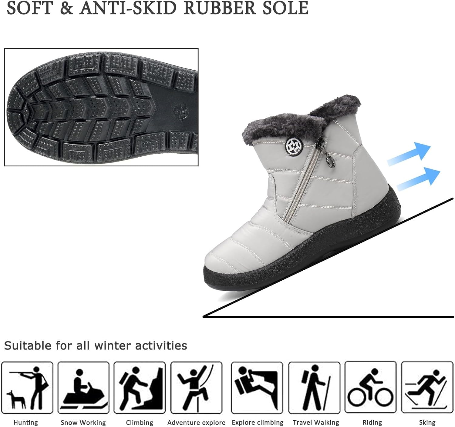 Hsyooes Winter Boots Women's Waterproof Winter Shoes Warm Ankle Boots Winter Snow Depth Lined Short Shaft Boots Non-Slip Slip-On Boots Flat