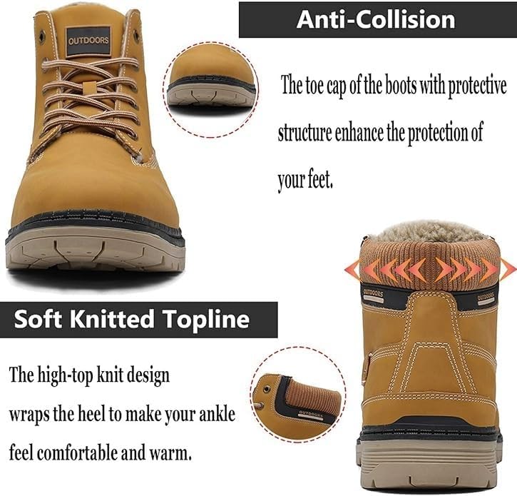 Snow Boots Womens Mens Winter Flat Ankle Boots Warm Fur Lined Fashion Combat Leather Shoes Casual Work Walking Hiking Lace Up Outdoor Trainer Urban