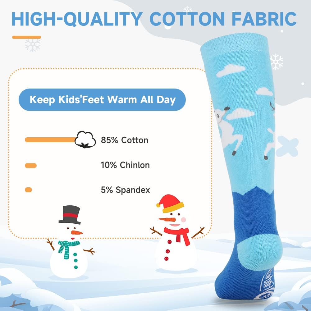Findway Kids Ski Socks, Kids Thermal Socks 85% Cotton Boys Girls Snow Socks Soft Breathable Winter Outdoor Ski Socks for Skiing Skating Snowboarding, 2 Pairs/3 Pairs