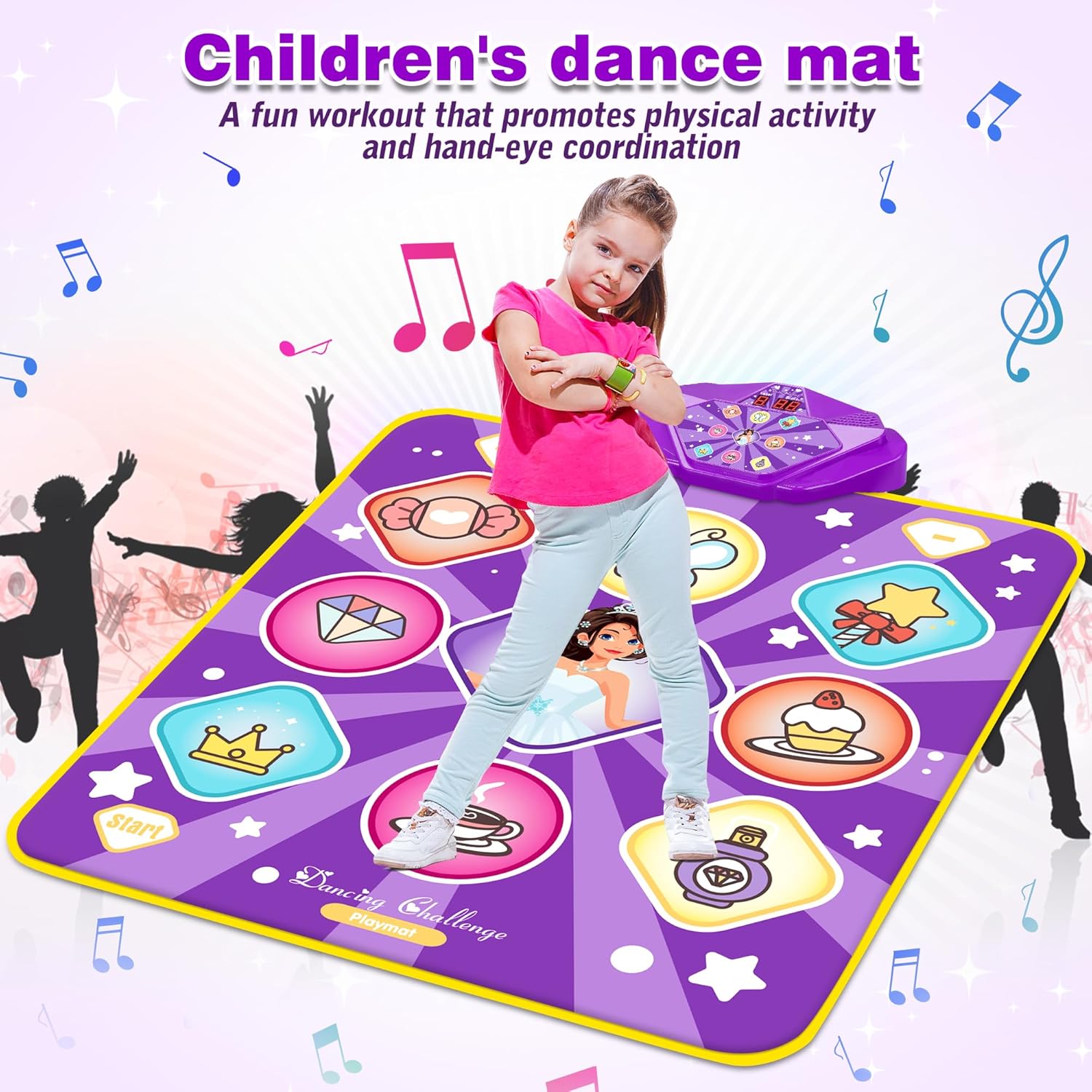 Kusntin Unicorn Dance Mat, Dance Mixer Rhythm Step Play Mat, Pink Dance Pad with LED Lights, Adjustable Volume, Built-in Music, 5 Game Modes, Xmas B-Day Gifts for 3-12 Years Old Girls Toys