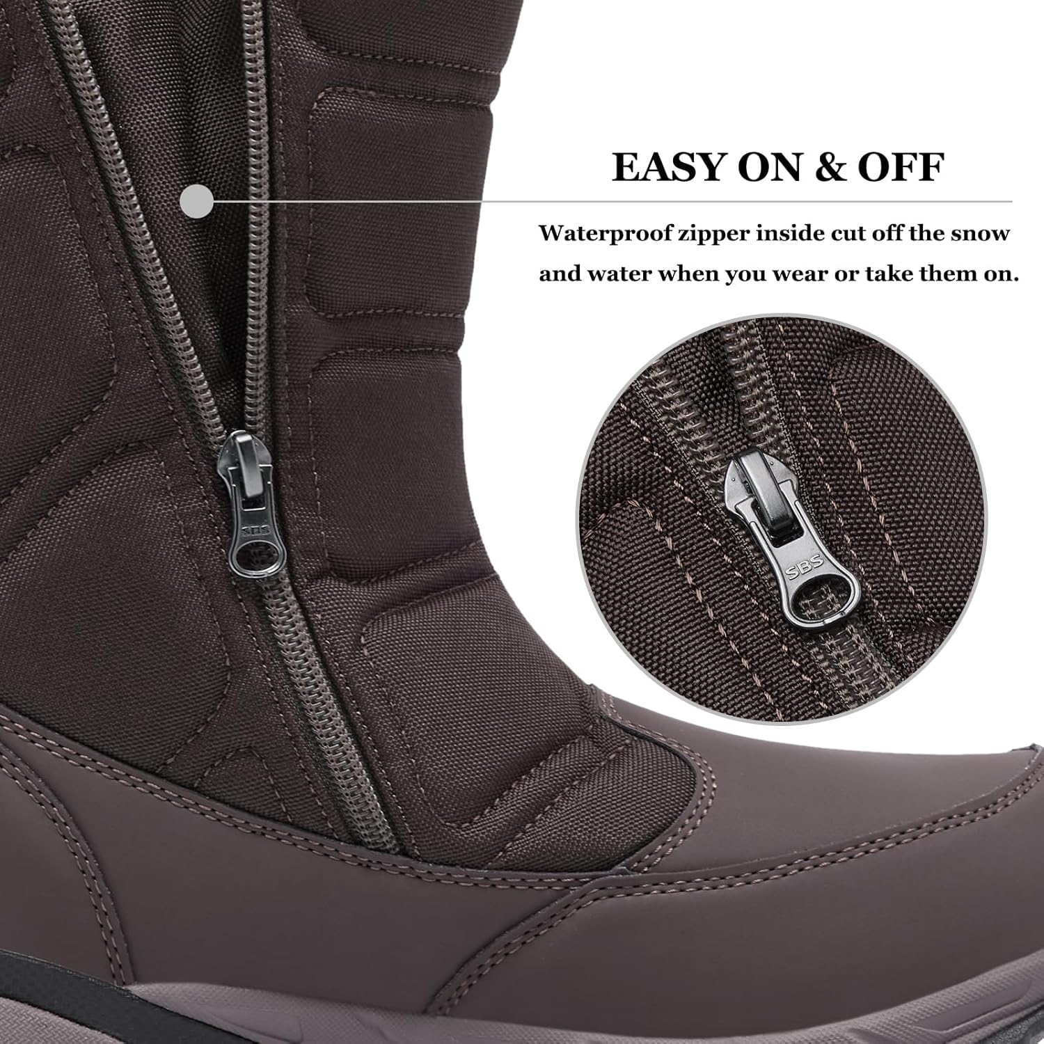 SILENTCARE Men's Winter Waterproof Snow Boots Warm Slip On Mid-Calf Zipper Booties Lightweight Outdoor Athletic