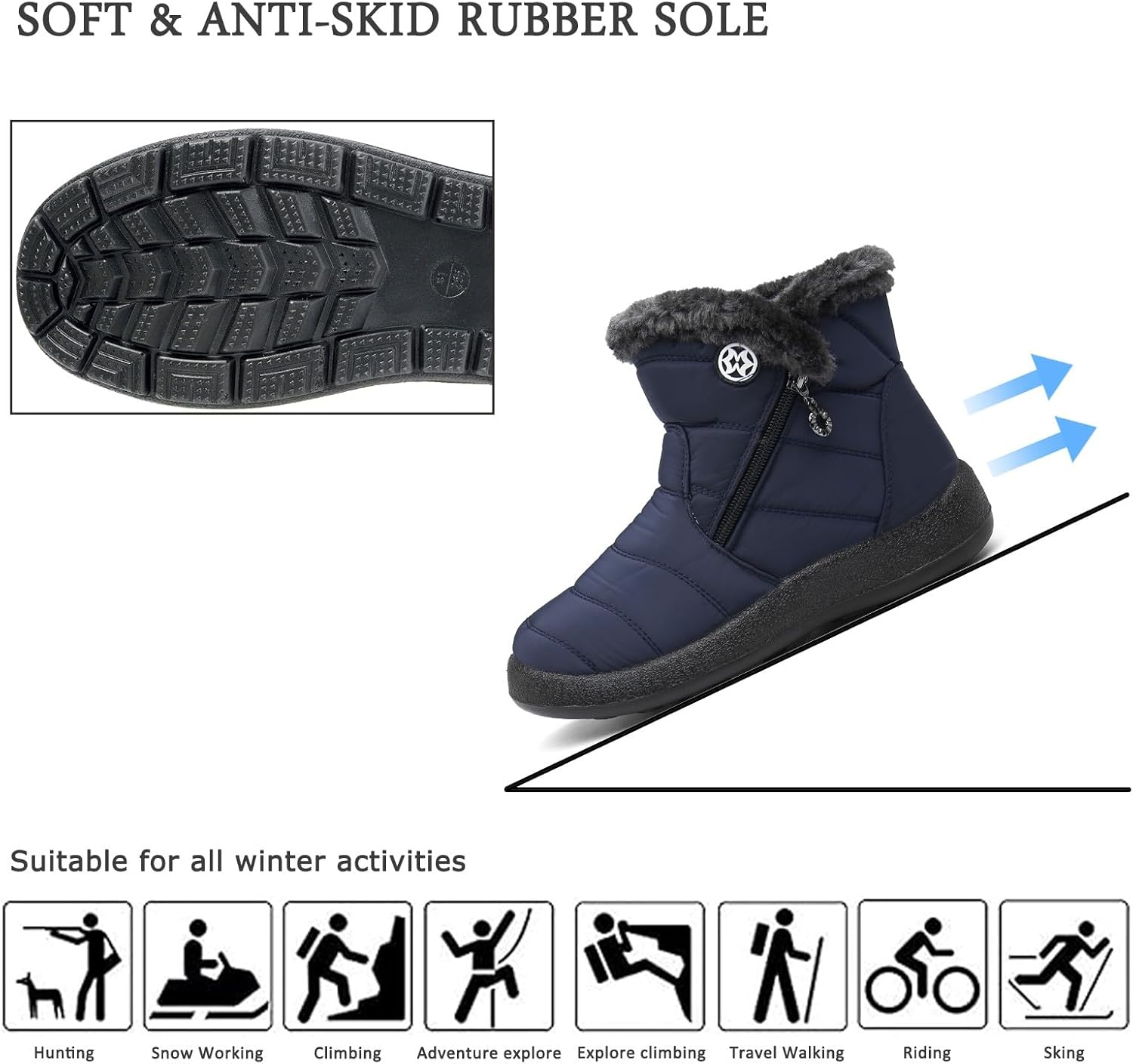 Hsyooes Winter Boots Women's Waterproof Winter Shoes Warm Ankle Boots Winter Snow Depth Lined Short Shaft Boots Non-Slip Slip-On Boots Flat