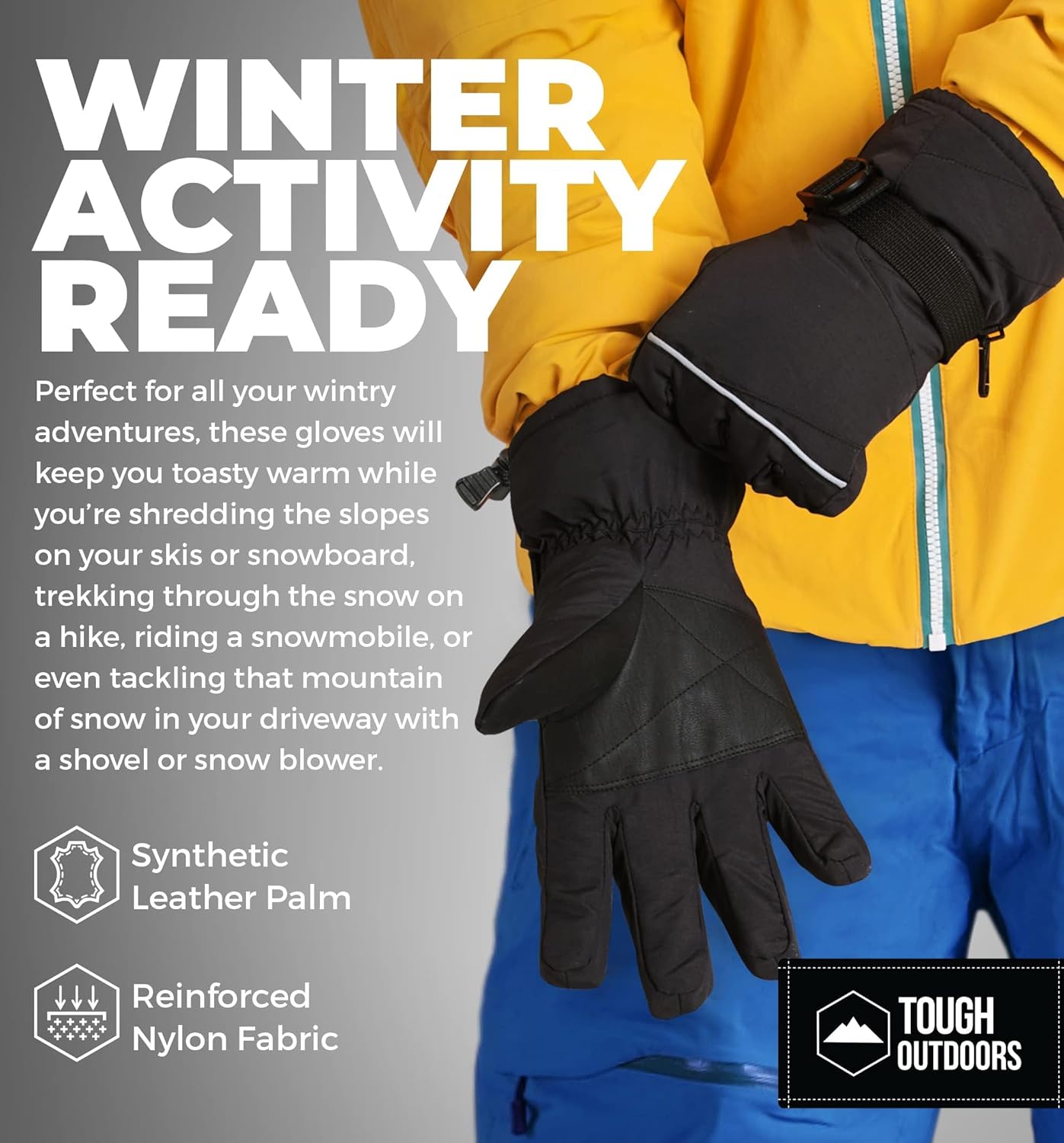 Tough Outdoors Snow Gloves for Men & Women - Skiing Gloves & Waterproof Gloves - Adult Ski Gloves - Snowboarding Gloves Waterproof Insulated