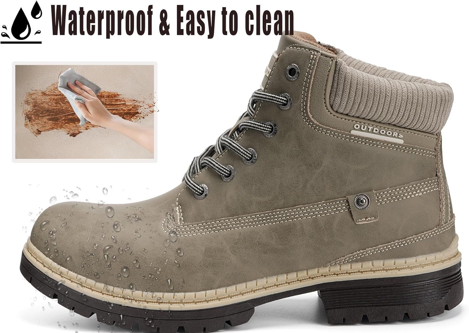 Snow Boots Womens Mens Winter Flat Ankle Boots Warm Fur Lined Fashion Combat Leather Shoes Casual Work Walking Hiking Lace Up Outdoor Trainer Urban