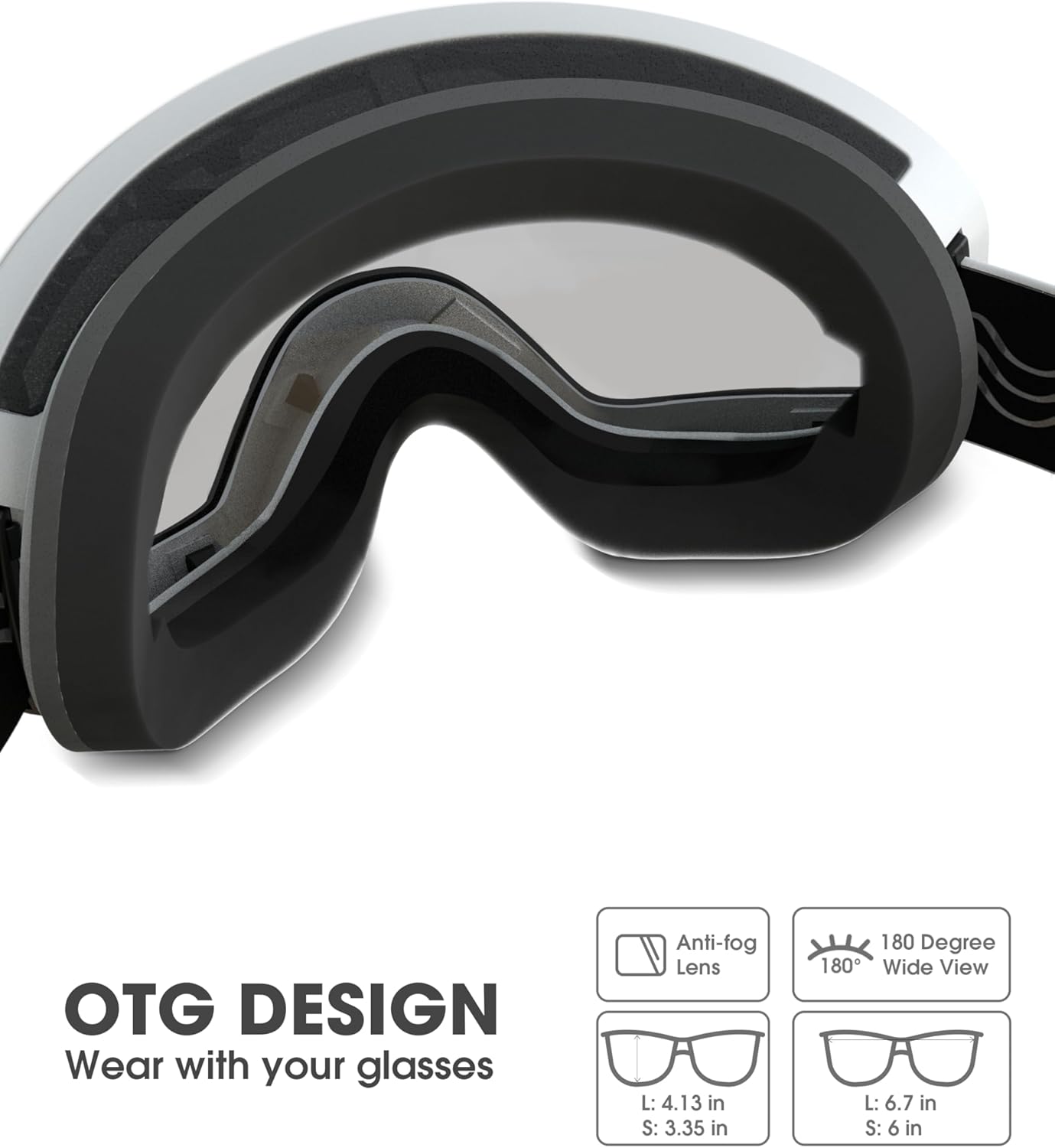 ACURE Ski Goggles, OTG Frameless Snow Snowboard Goggles of Dual Lens with Anti Fog & UV400 Protection for Men, Women, Youth