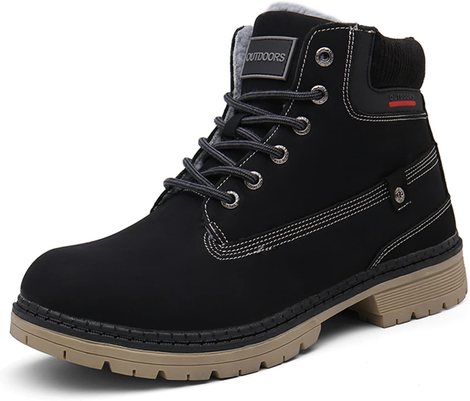 Snow Boots Womens Mens Winter Flat Ankle Boots Warm Fur Lined Fashion Combat Leather Shoes Casual Work Walking Hiking Lace Up Outdoor Trainer Urban