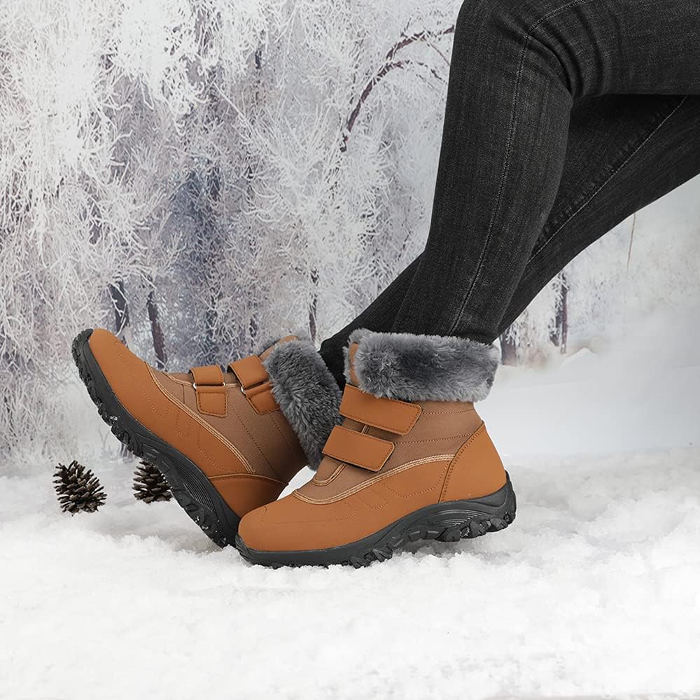 DRECAGE Winter Ankle Snow Boots with Warm Fur Lining Waterproof Women Warm Hiking Booties Anti Slip Shoes