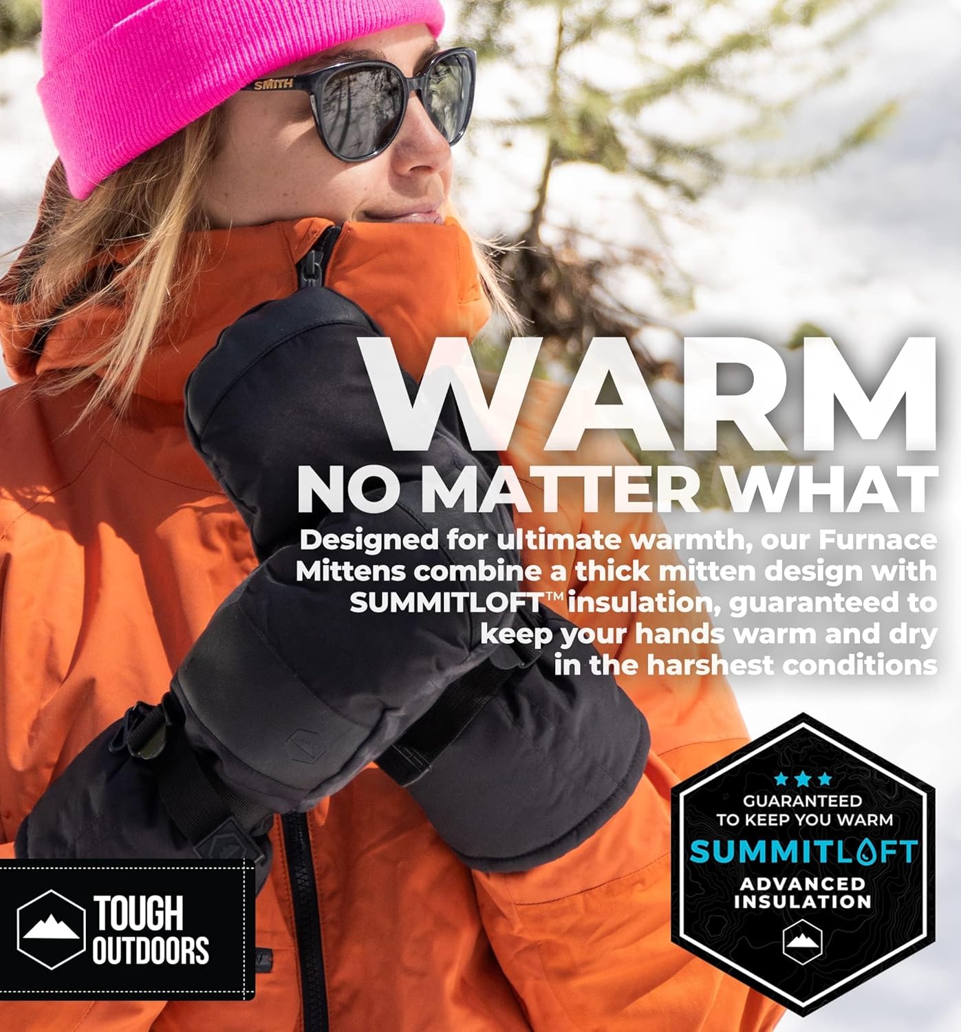 Tough Outdoors Winter Ski Mittens Men & Women - Adult Snow Mitts for Cold Weather - Waterproof Gloves Snowboarding, Skiing