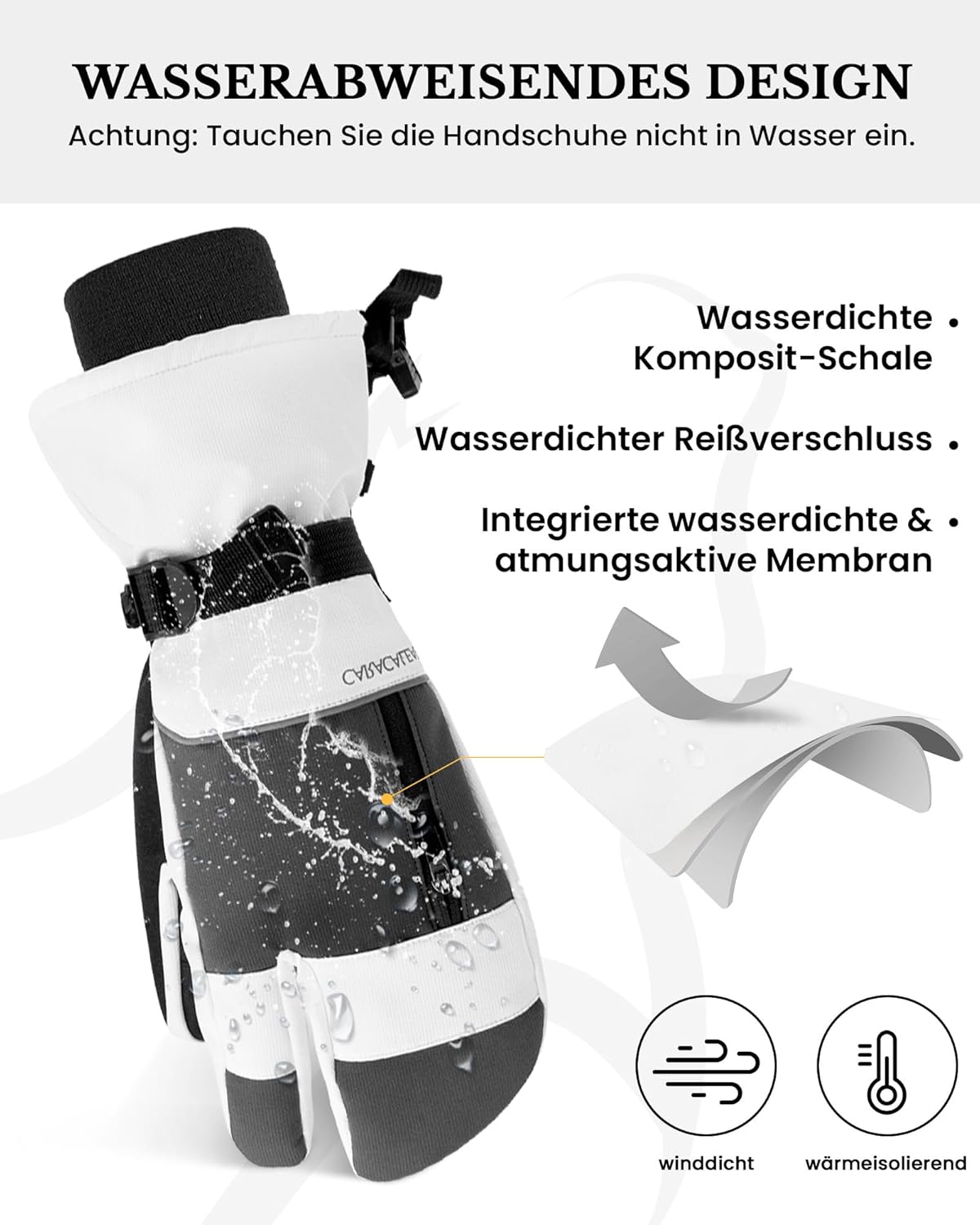 Caracaleap Ski Gloves Men Women Mittens 3 Finger Gloves Waterproof Winter Gloves for Skiing Snowboard Ice Skating Hiking