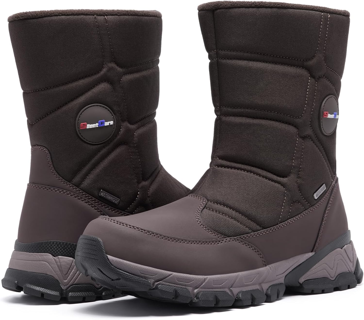 SILENTCARE Men's Winter Waterproof Snow Boots Warm Slip On Mid-Calf Zipper Booties Lightweight Outdoor Athletic