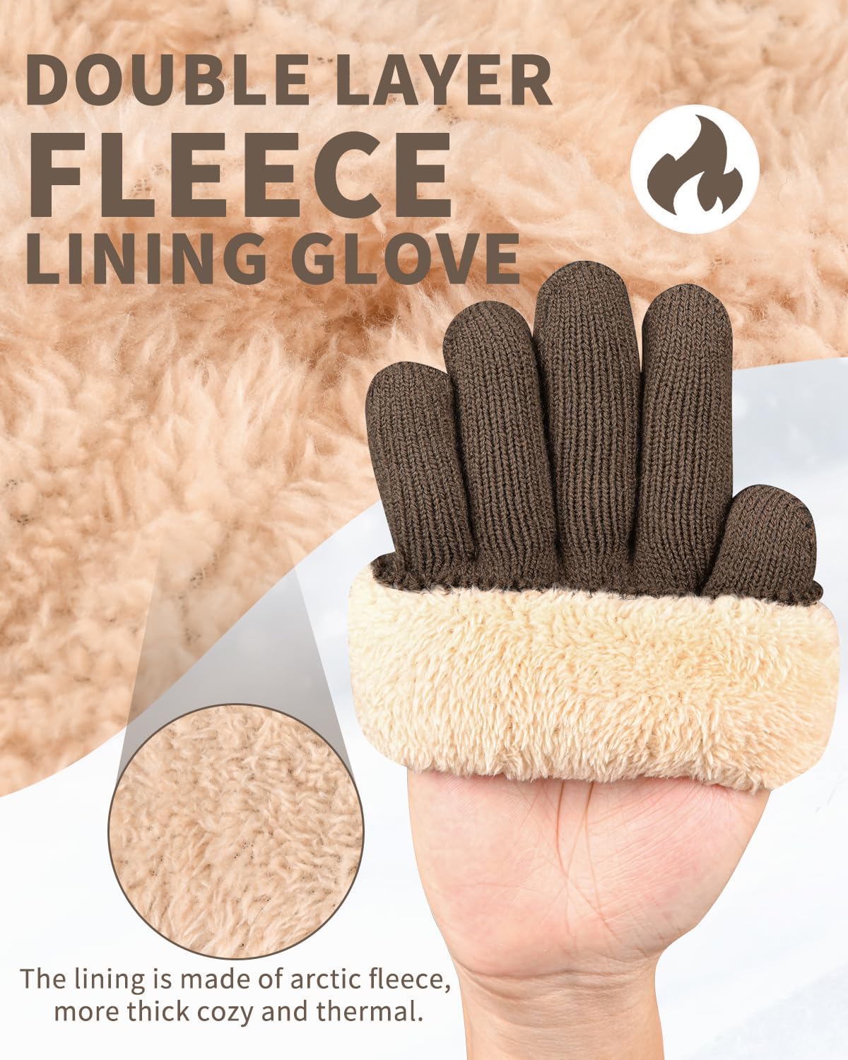 ARFNKIM Thermal Winter Gloves-Fleece Lining Touch Screen Knit Stretchy Warm Gloves for Running Cycling Riding- Men Women