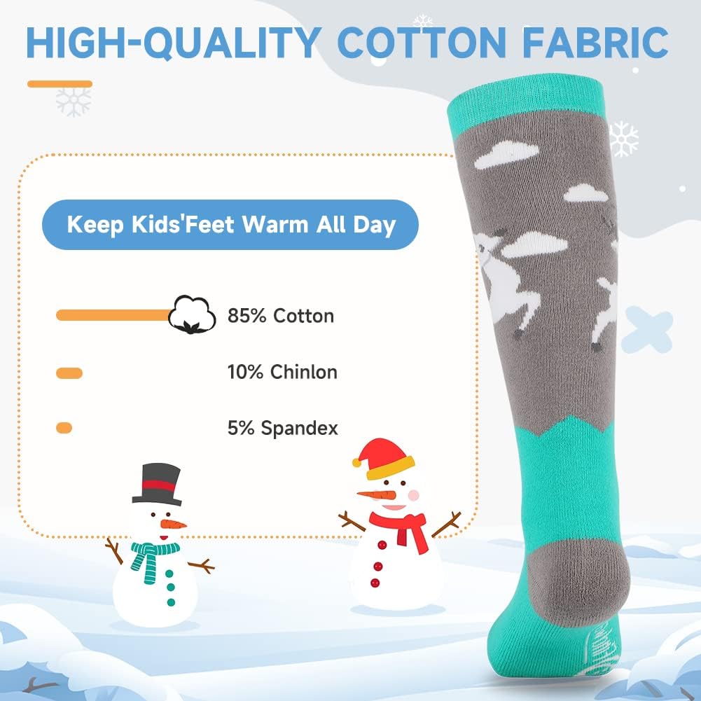 Findway Kids Ski Socks, Kids Thermal Socks 85% Cotton Boys Girls Snow Socks Soft Breathable Winter Outdoor Ski Socks for Skiing Skating Snowboarding, 2 Pairs/3 Pairs