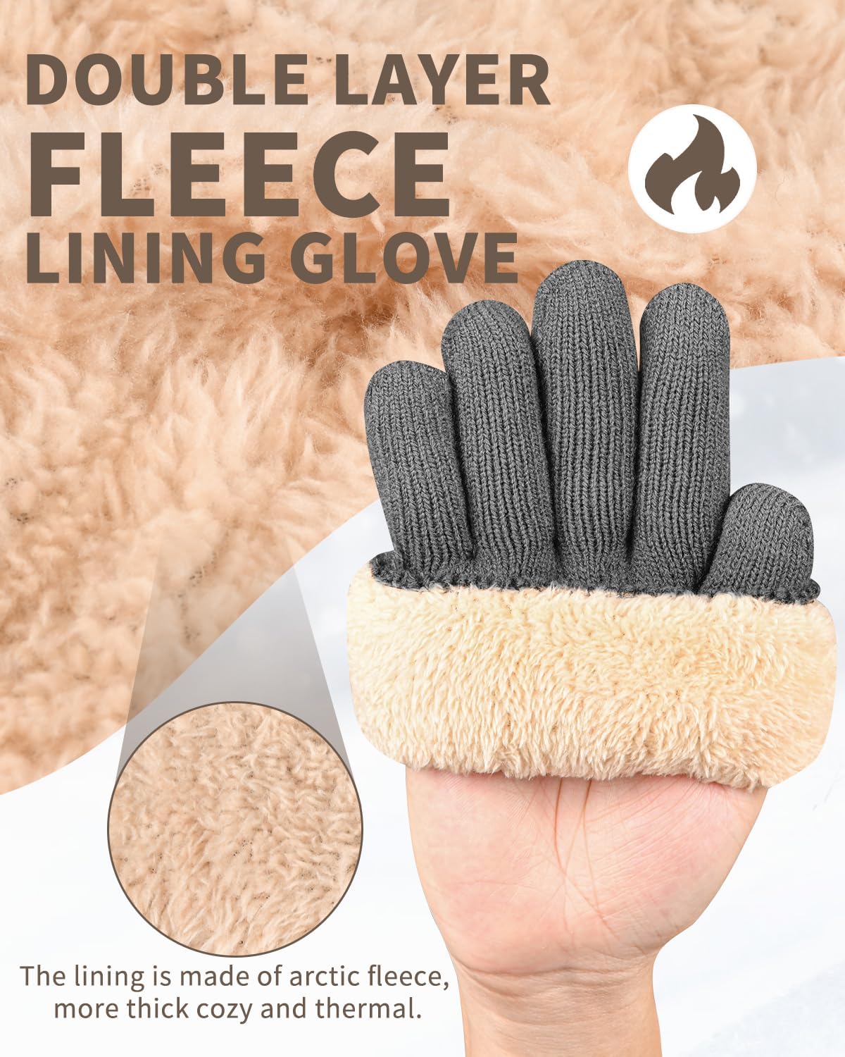 ARFNKIM Thermal Winter Gloves-Fleece Lining Touch Screen Knit Stretchy Warm Gloves for Running Cycling Riding- Men Women