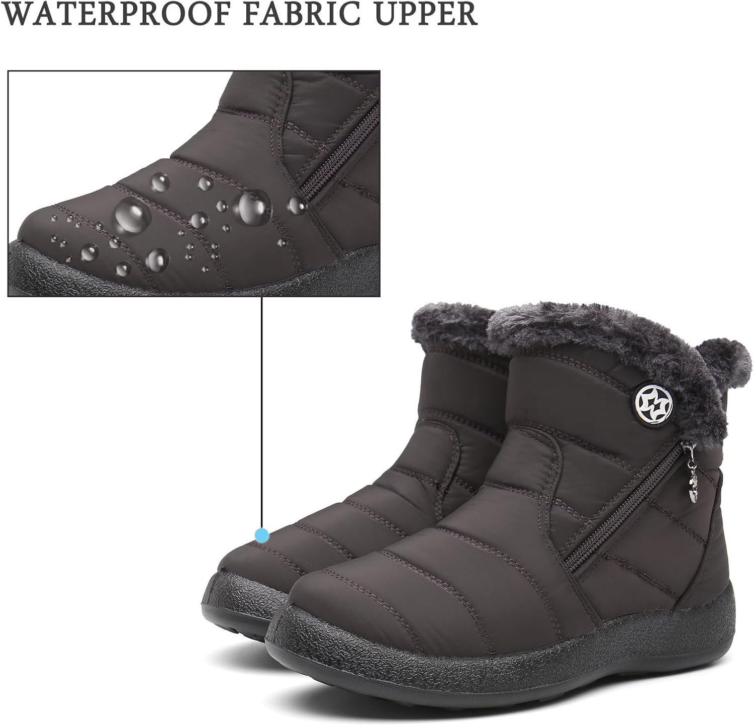 Hsyooes Winter Boots Women's Waterproof Winter Shoes Warm Ankle Boots Winter Snow Depth Lined Short Shaft Boots Non-Slip Slip-On Boots Flat