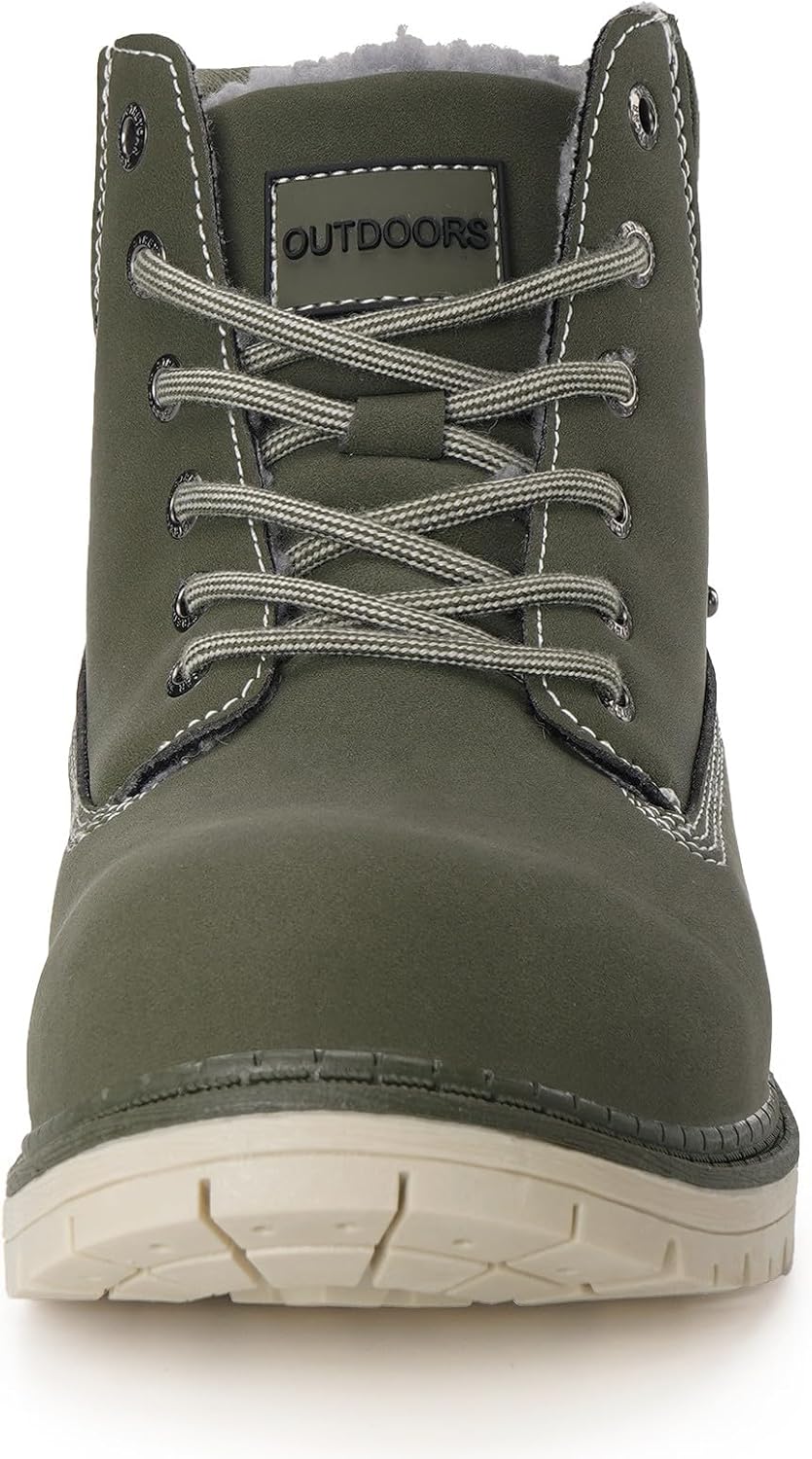 Snow Boots Womens Mens Winter Flat Ankle Boots Warm Fur Lined Fashion Combat Leather Shoes Casual Work Walking Hiking Lace Up Outdoor Trainer Urban