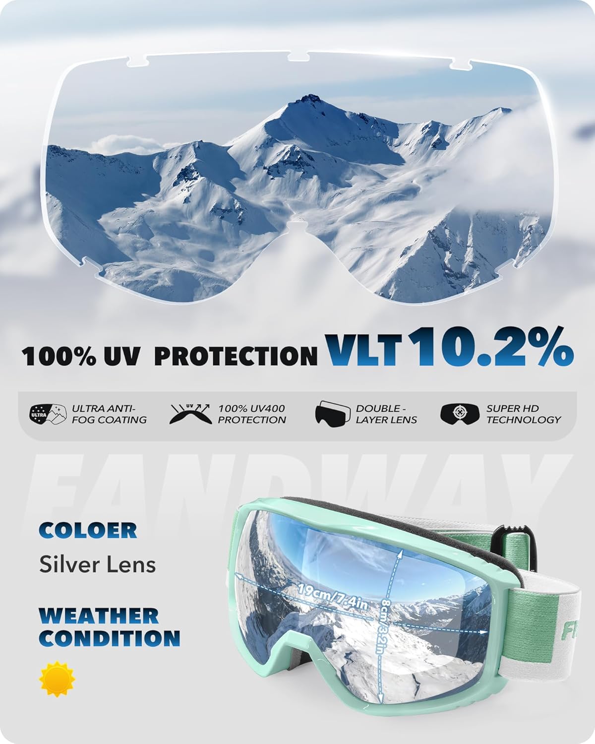 Findway Ski Goggles For Women Men Youth Teen, Snowboarding Goggles Over Glasses Compatible Helmet, Anti-fog UV Protection, Anti-glare Skiing Goggles, For Skiing Snowboarding