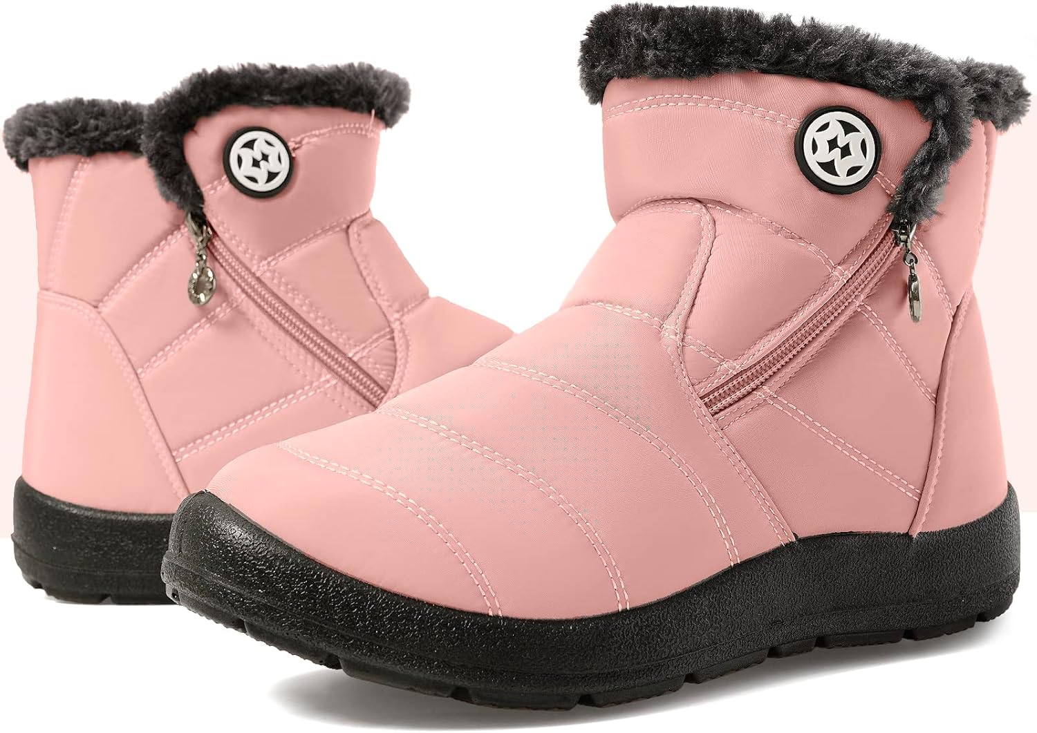 Hsyooes Winter Boots Women's Waterproof Winter Shoes Warm Ankle Boots Winter Snow Depth Lined Short Shaft Boots Non-Slip Slip-On Boots Flat