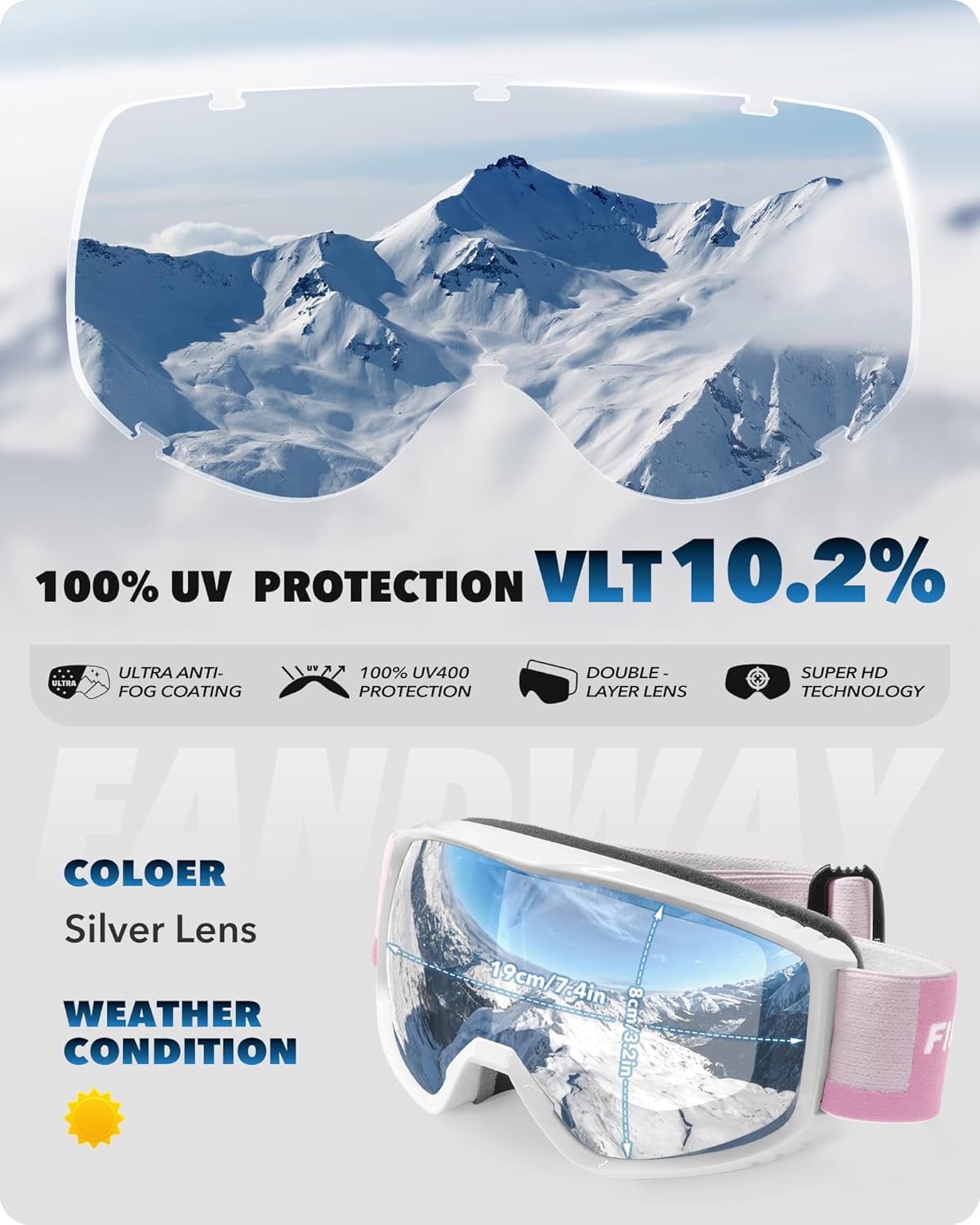 Findway Ski Goggles For Women Men Youth Teen, Snowboarding Goggles Over Glasses Compatible Helmet, Anti-fog UV Protection, Anti-glare Skiing Goggles, For Skiing Snowboarding