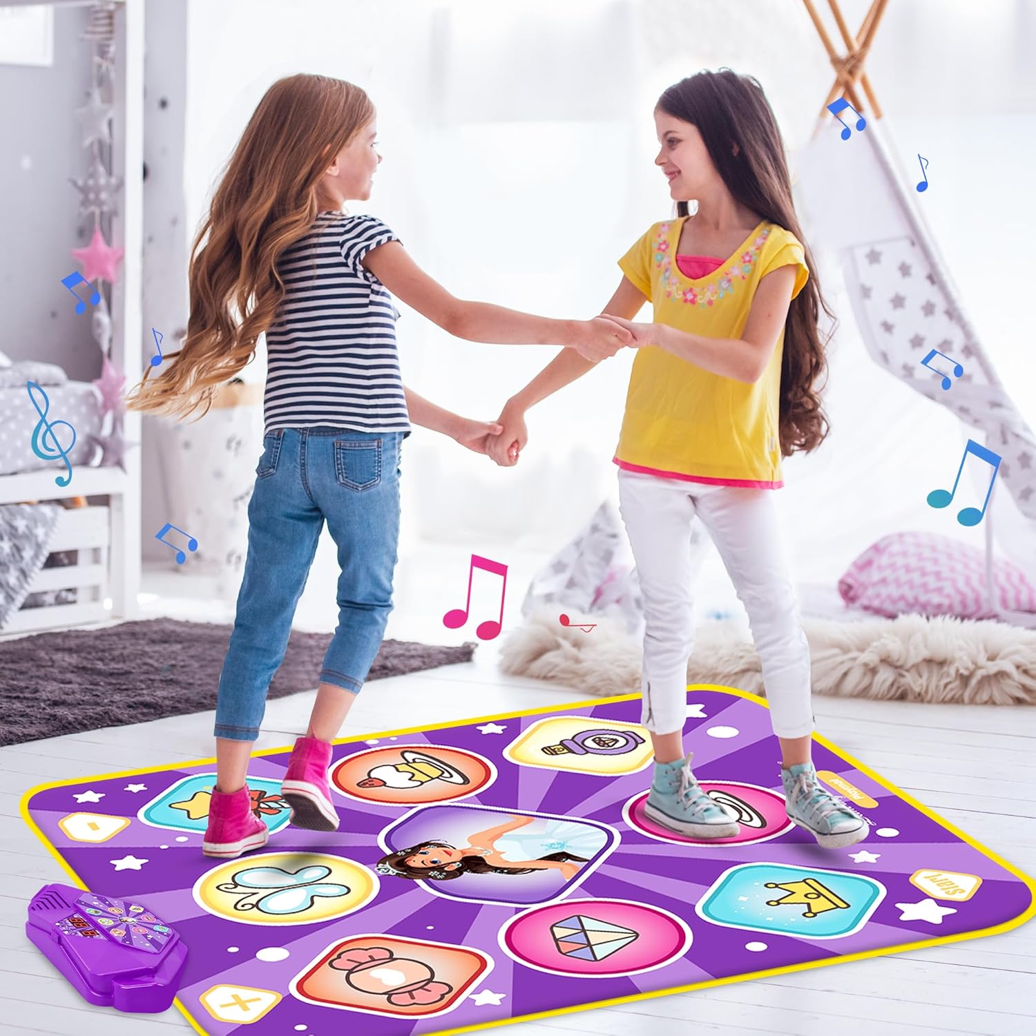 Kusntin Unicorn Dance Mat, Dance Mixer Rhythm Step Play Mat, Pink Dance Pad with LED Lights, Adjustable Volume, Built-in Music, 5 Game Modes, Xmas B-Day Gifts for 3-12 Years Old Girls Toys