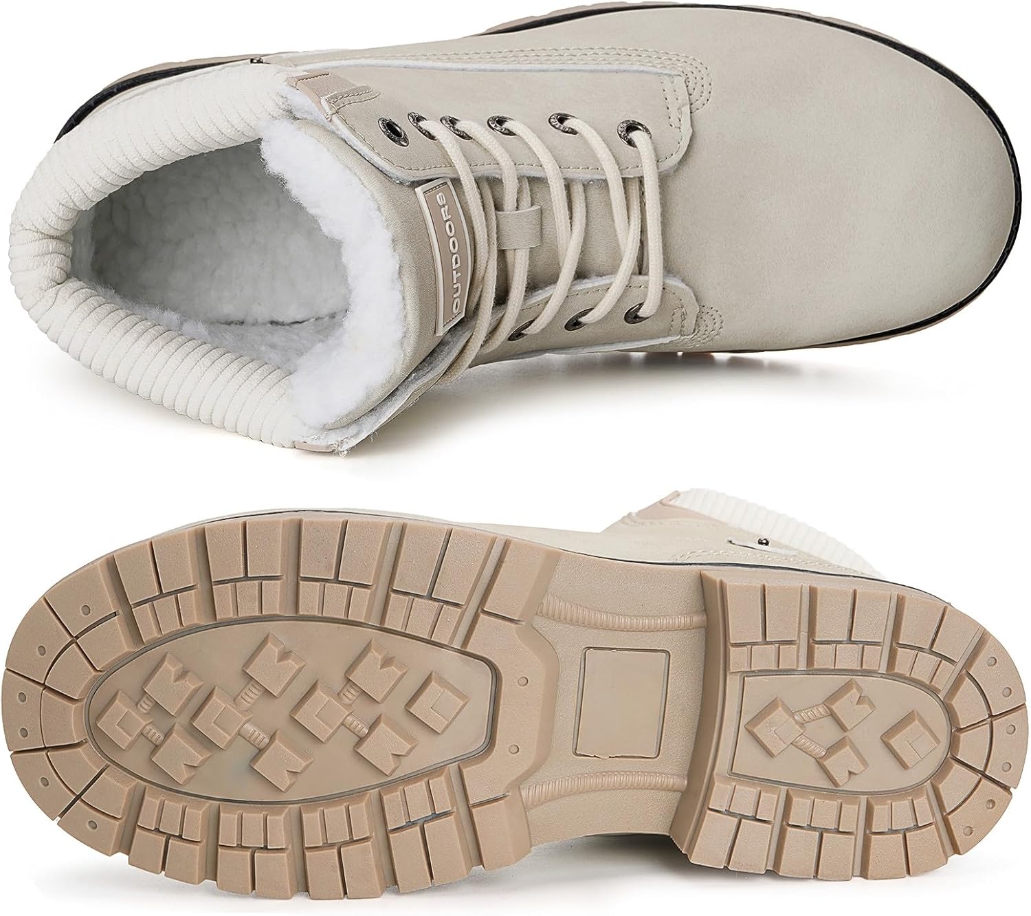 Snow Boots Womens Mens Winter Flat Ankle Boots Warm Fur Lined Fashion Combat Leather Shoes Casual Work Walking Hiking Lace Up Outdoor Trainer Urban