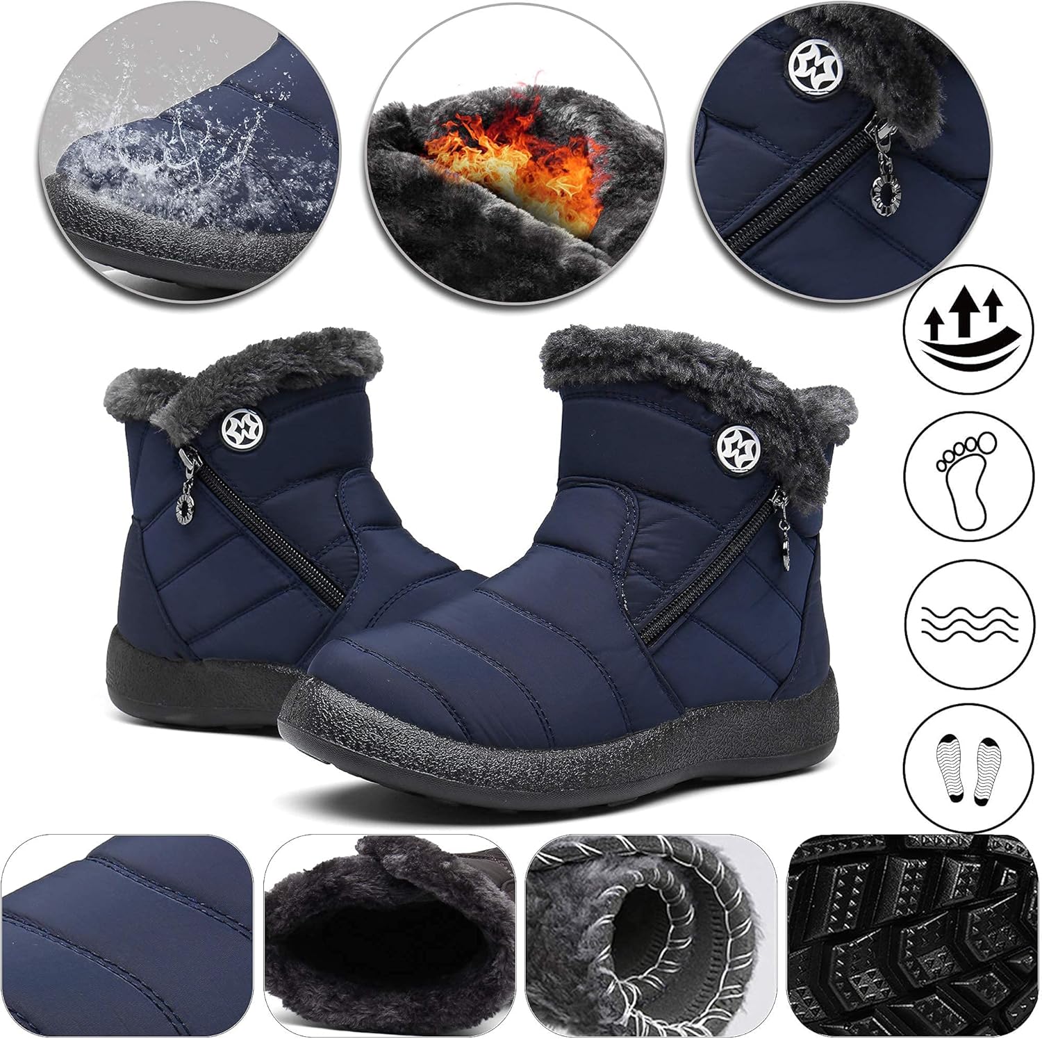 Gaatpot Women Winter Warm Snow Boots Ladies Slip On Water-resistant Outdoor Fur Lined Ankle Booties Shoes Size 3-9