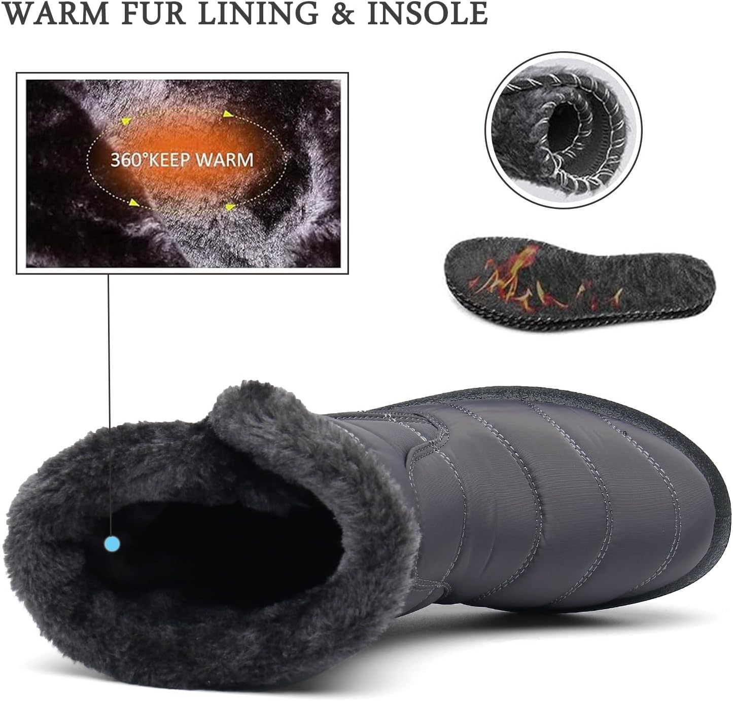 Hsyooes Winter Boots Women's Waterproof Winter Shoes Warm Ankle Boots Winter Snow Depth Lined Short Shaft Boots Non-Slip Slip-On Boots Flat