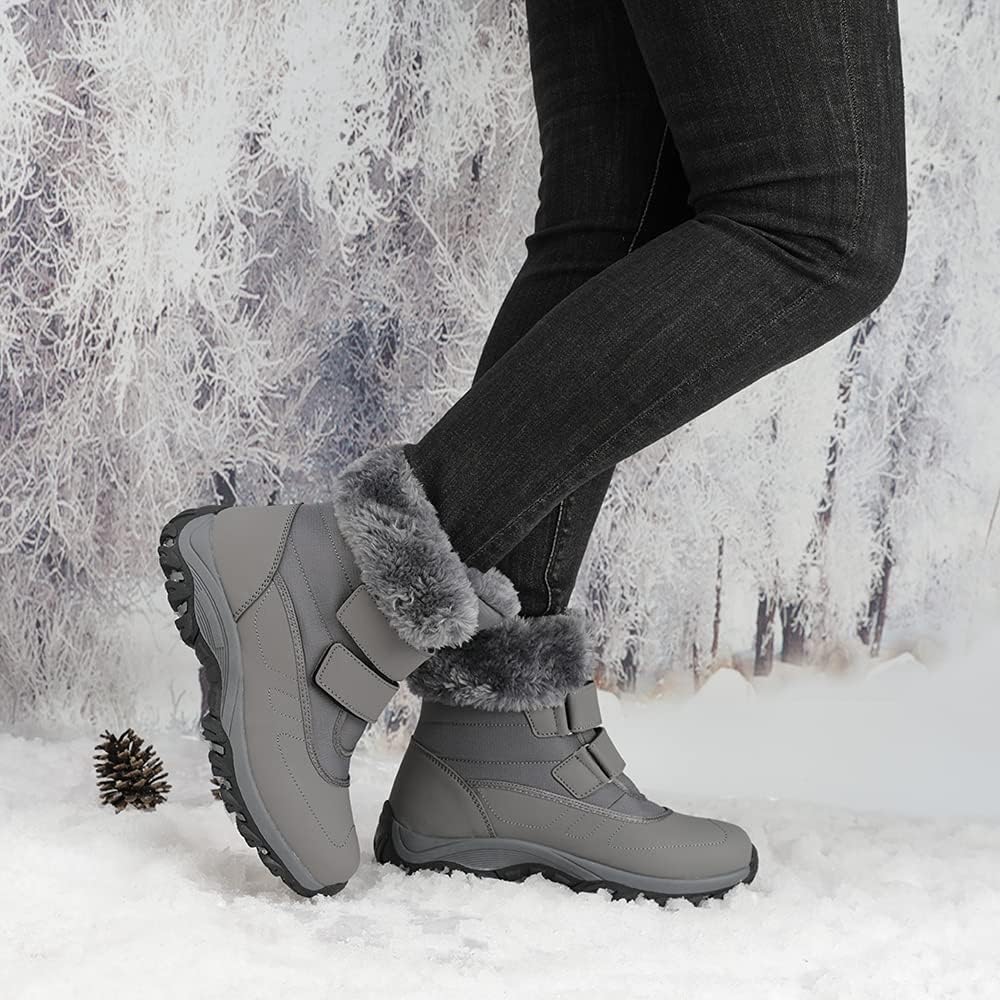 DRECAGE Winter Ankle Snow Boots with Warm Fur Lining Waterproof Women Warm Hiking Booties Anti Slip Shoes